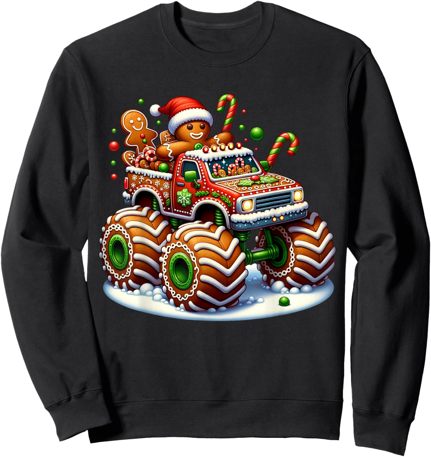 Funny Christmas Baking Cookies Truck Gingerbread Men Women Sweatshirt - Sweatshirt | Black
