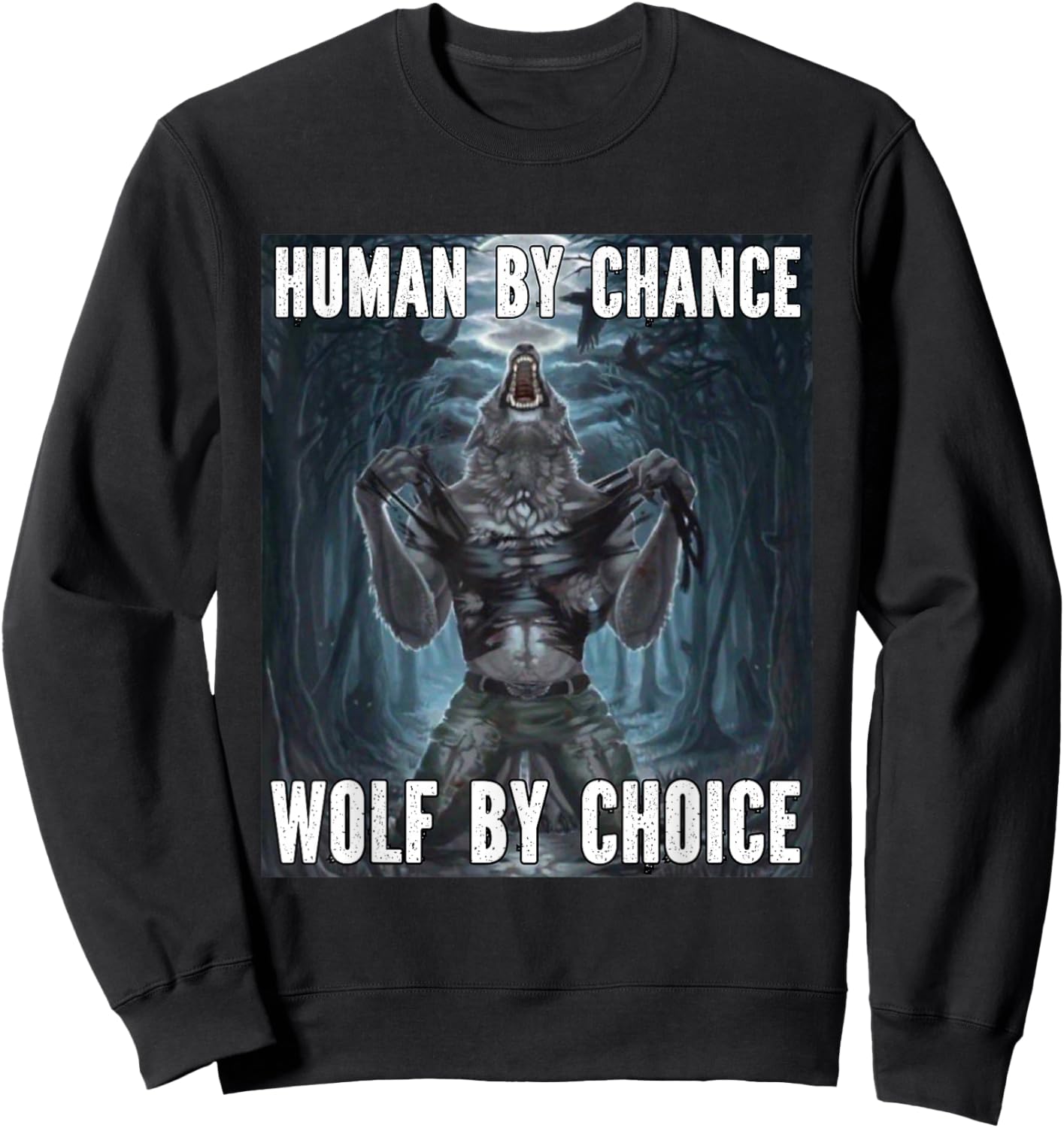 Human By Chance Wolf By Choice Funny Alpha Werewolf Meme Sweatshirt - Sweatshirt | Black