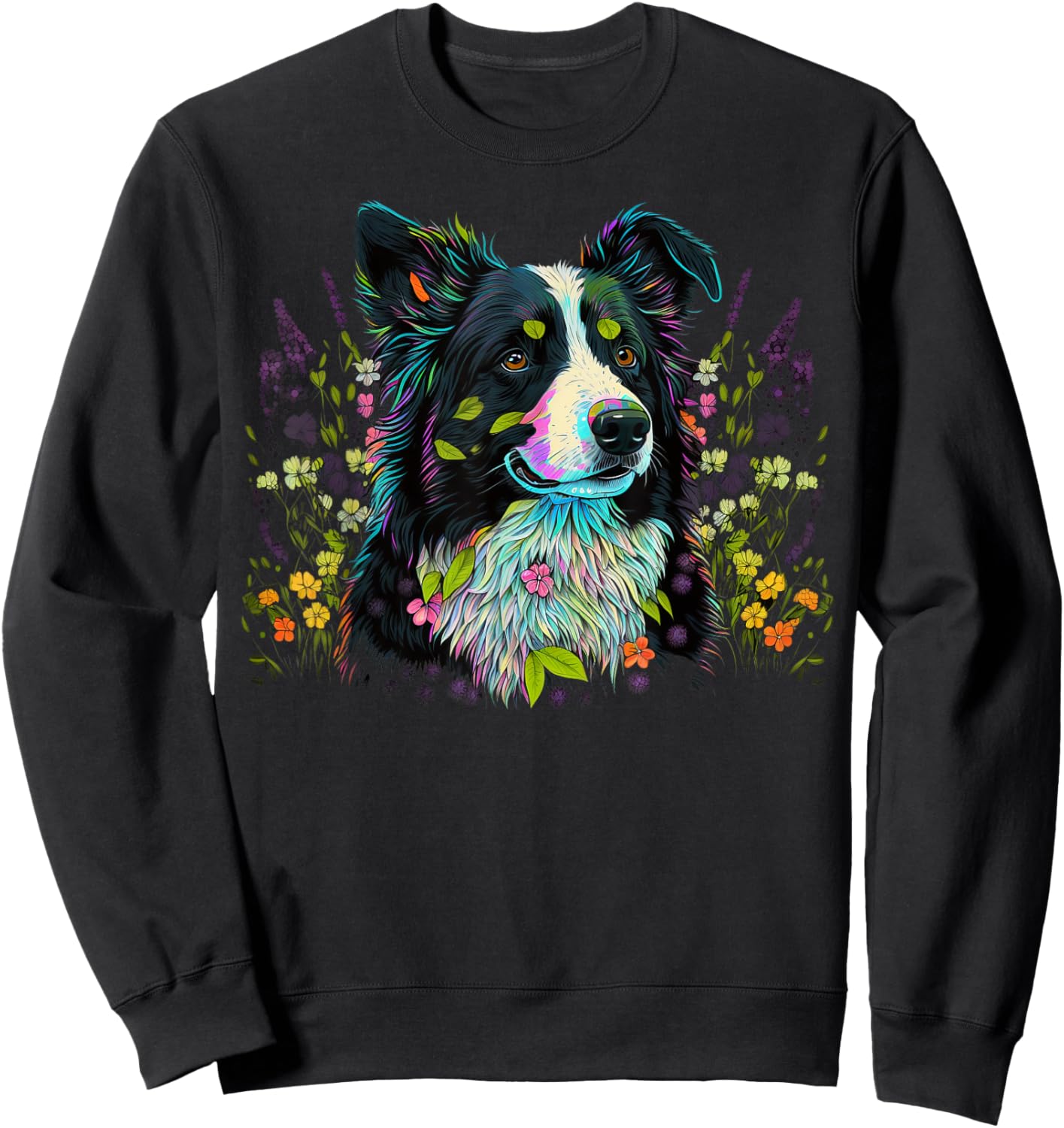 Cute Flower summer Floral Border Collie Sweatshirt - Sweatshirt | Black