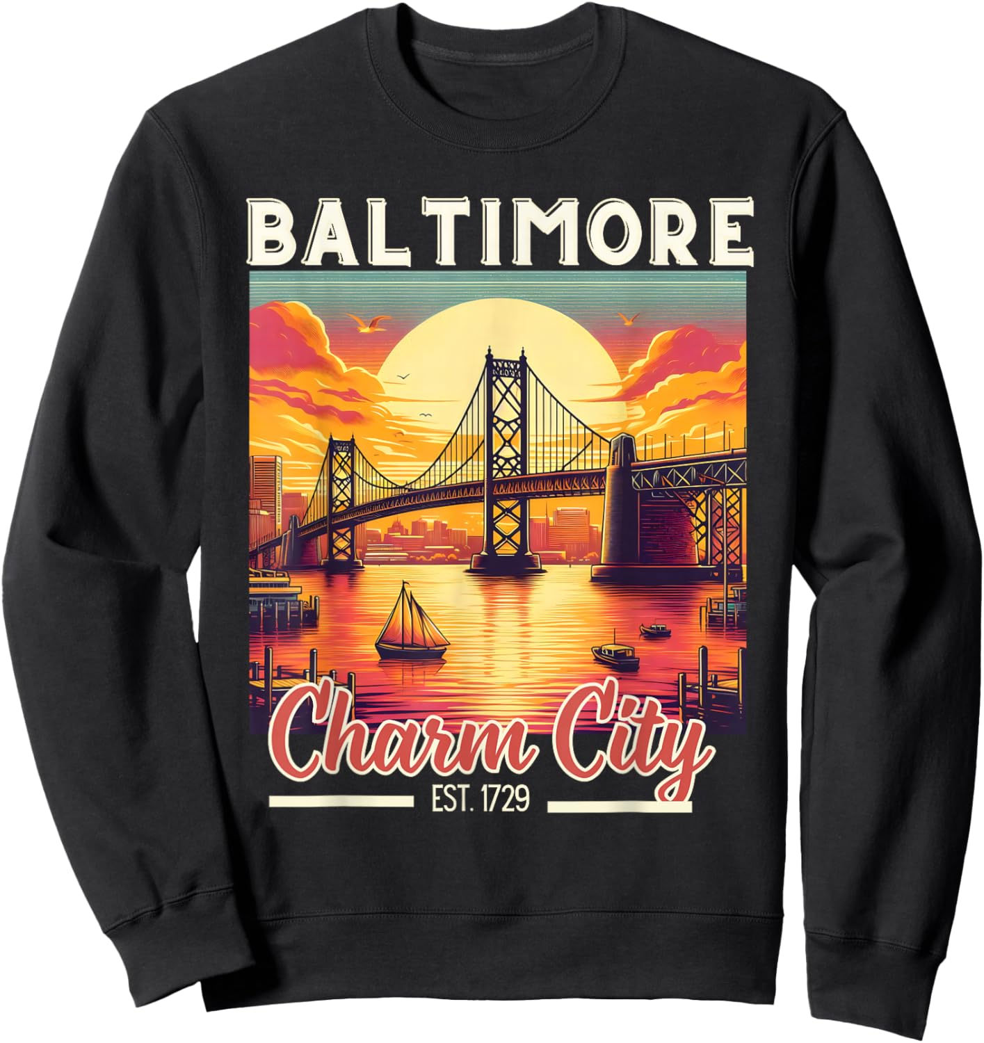 Vintage Baltimore Maryland Charm City Trip retro skyline men Sweatshirt - Sweatshirt | Black