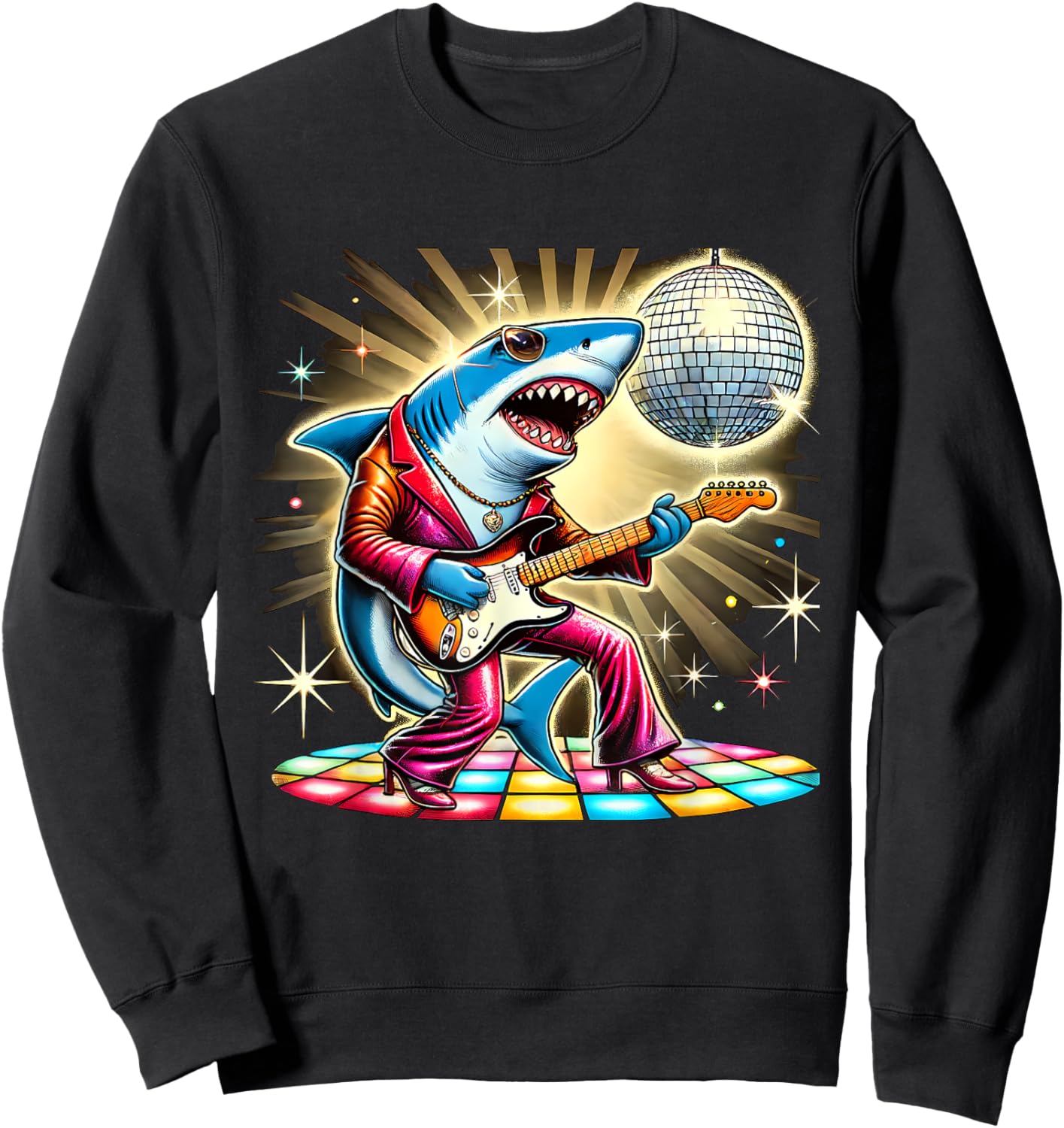 Disco Ball Guitar Shark Sweatshirt - Sweatshirt | Black