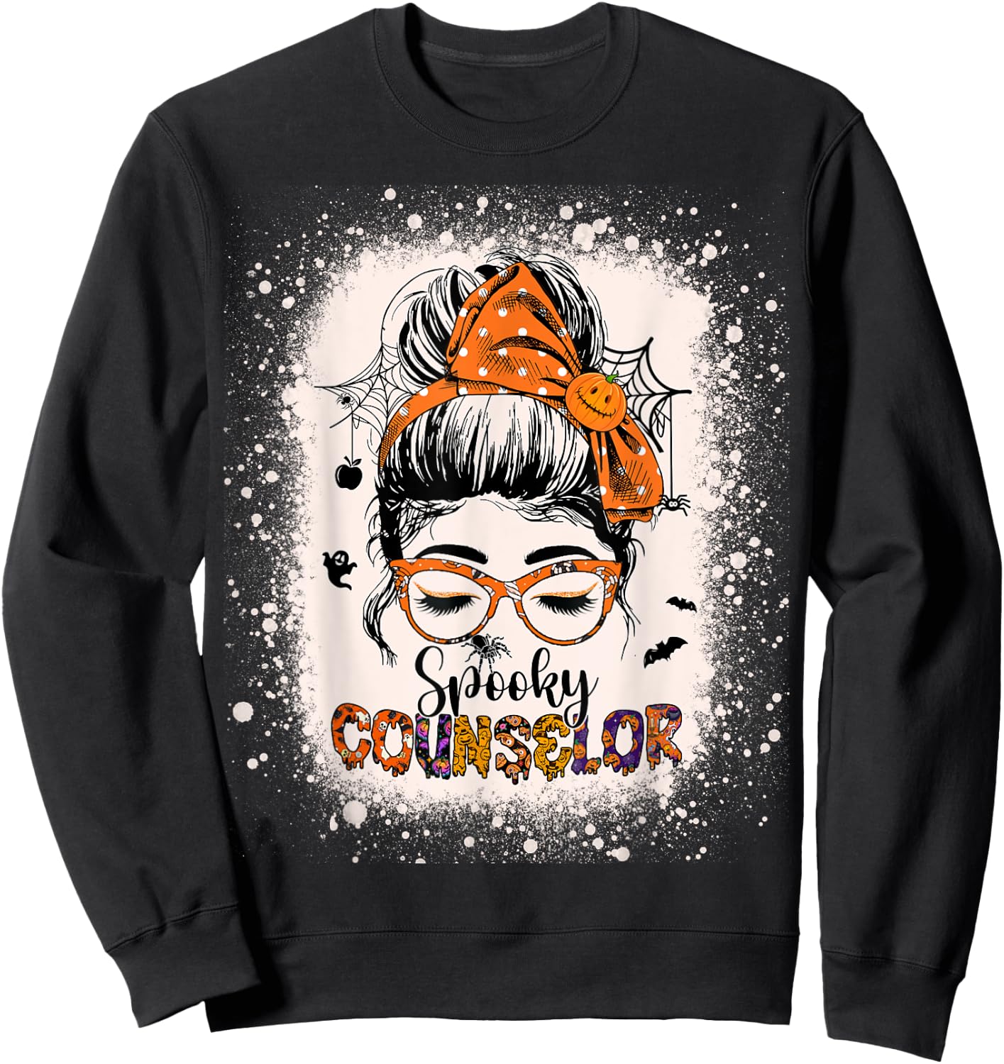 School Counselor Adviser Spooky Messy Bun Women Halloween Sweatshirt - Sweatshirt | Black