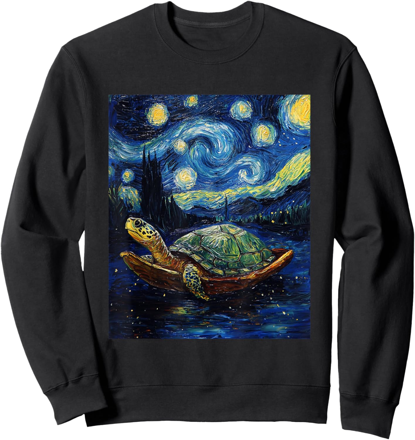 Cute Tortoise Turtle - Van Gogh Style - Starry Night Graphic Sweatshirt - Sweatshirt | Black