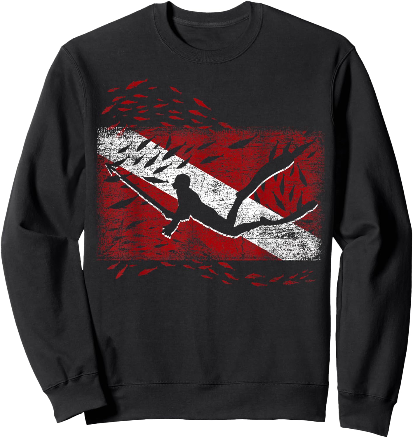 Diving Flag Fishing Spear Fisherman Gift Spearfishing Sweatshirt - Sweatshirt | Black