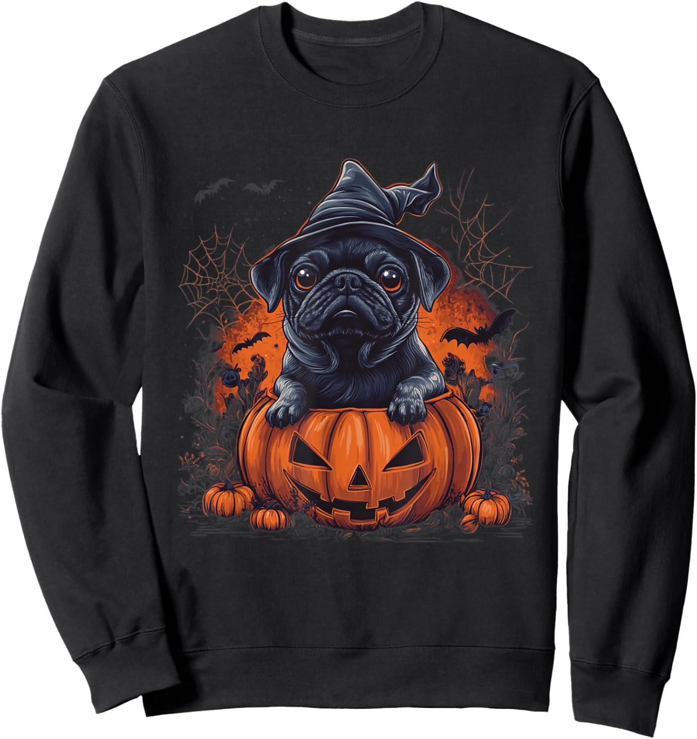 Black Pug Dog Pumpkin Halloween Thanksgiving Men Women Dog Sweatshirt - Sweatshirt | Black