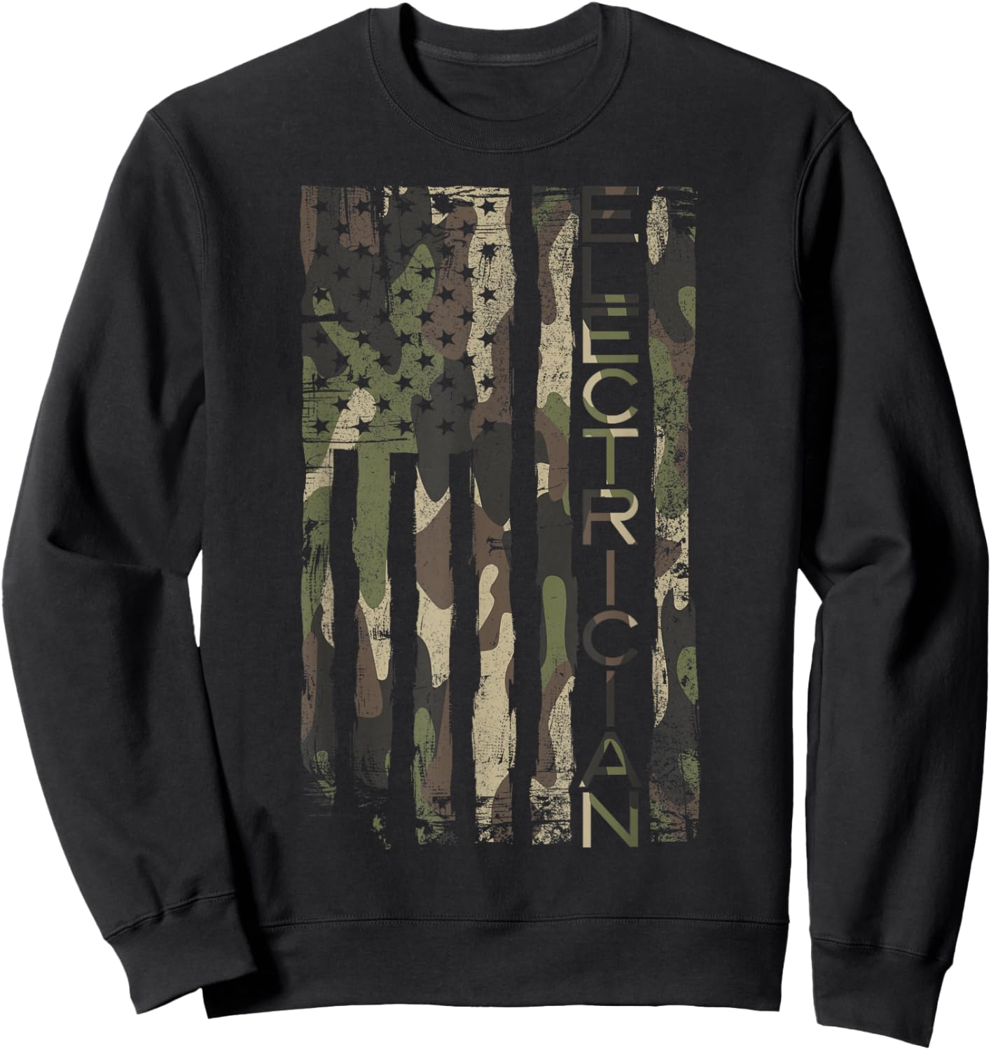 Camouflage Electrician Patriotic USA Flag Sweatshirt - Sweatshirt | Black
