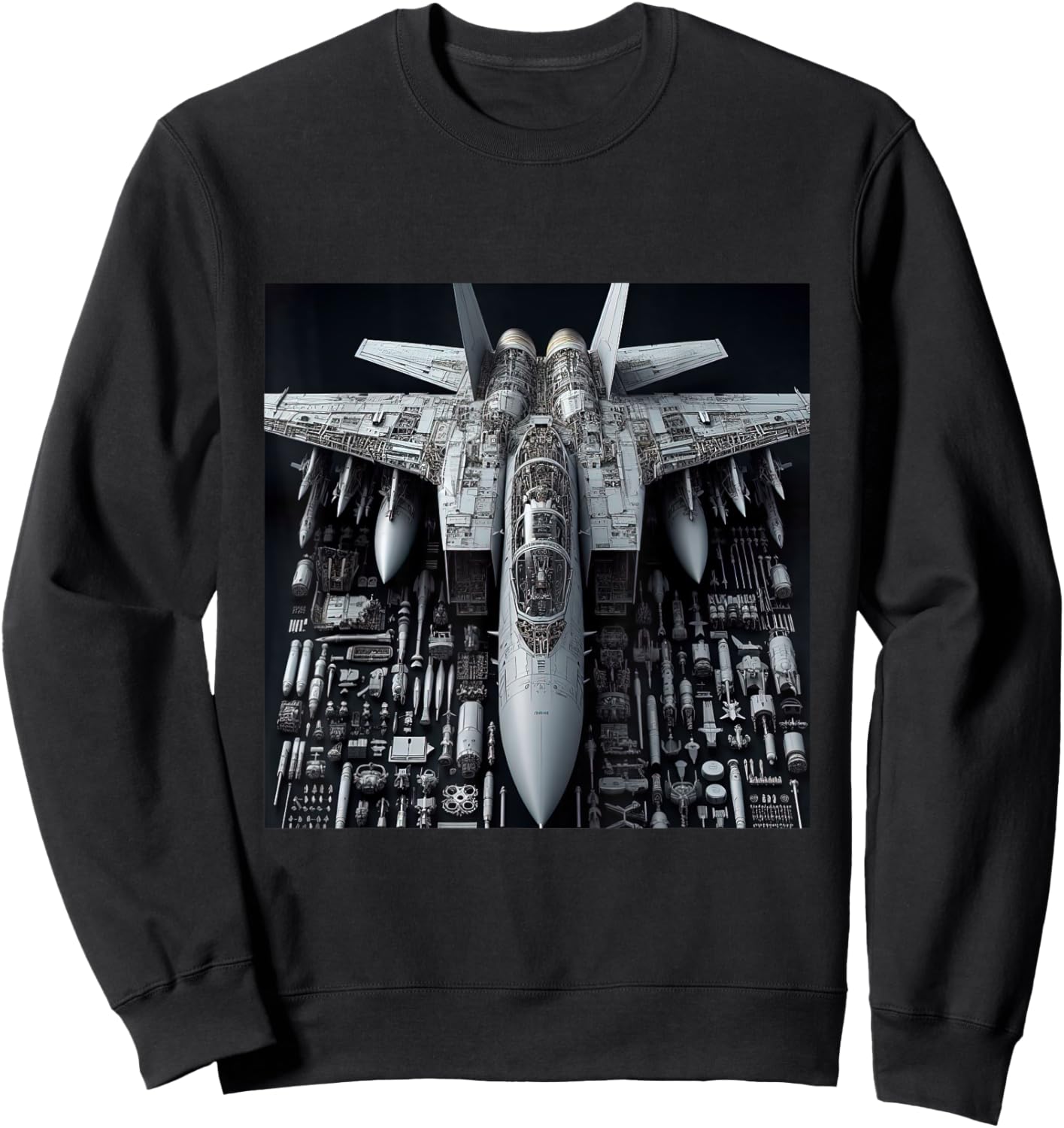F-14 Tomcat Fighter Jet Assembly Blueprint Military Aviation Sweatshirt - Sweatshirt | Black