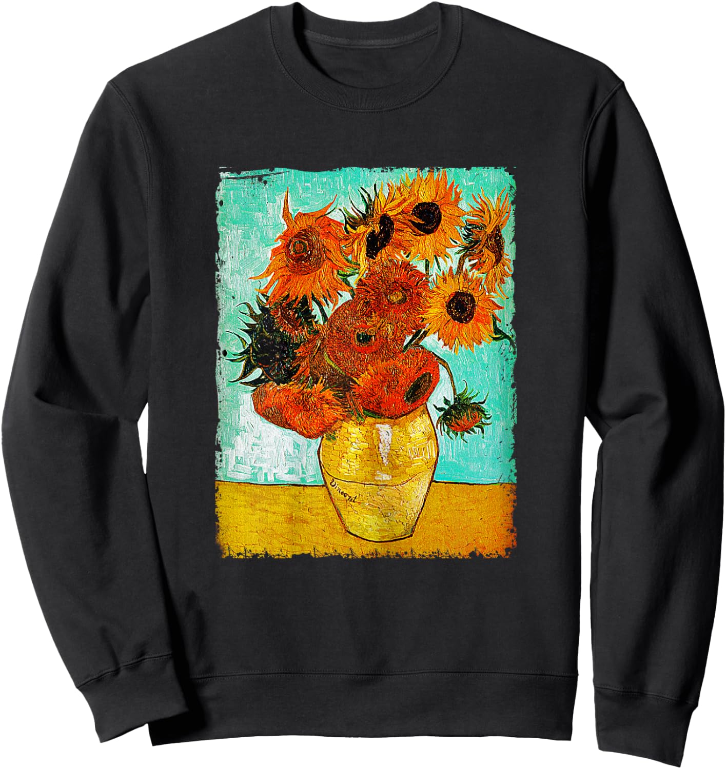 Van Gogh Sunflowers T Shirt Vintage Floral Painting Gif Sweatshirt - Sweatshirt | Black