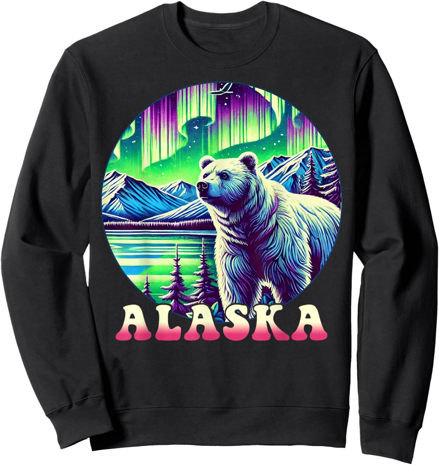 Alaska Northern Lights Aurora Viewing Alaska Vacation Bear Sweatshirt - Sweatshirt | Black