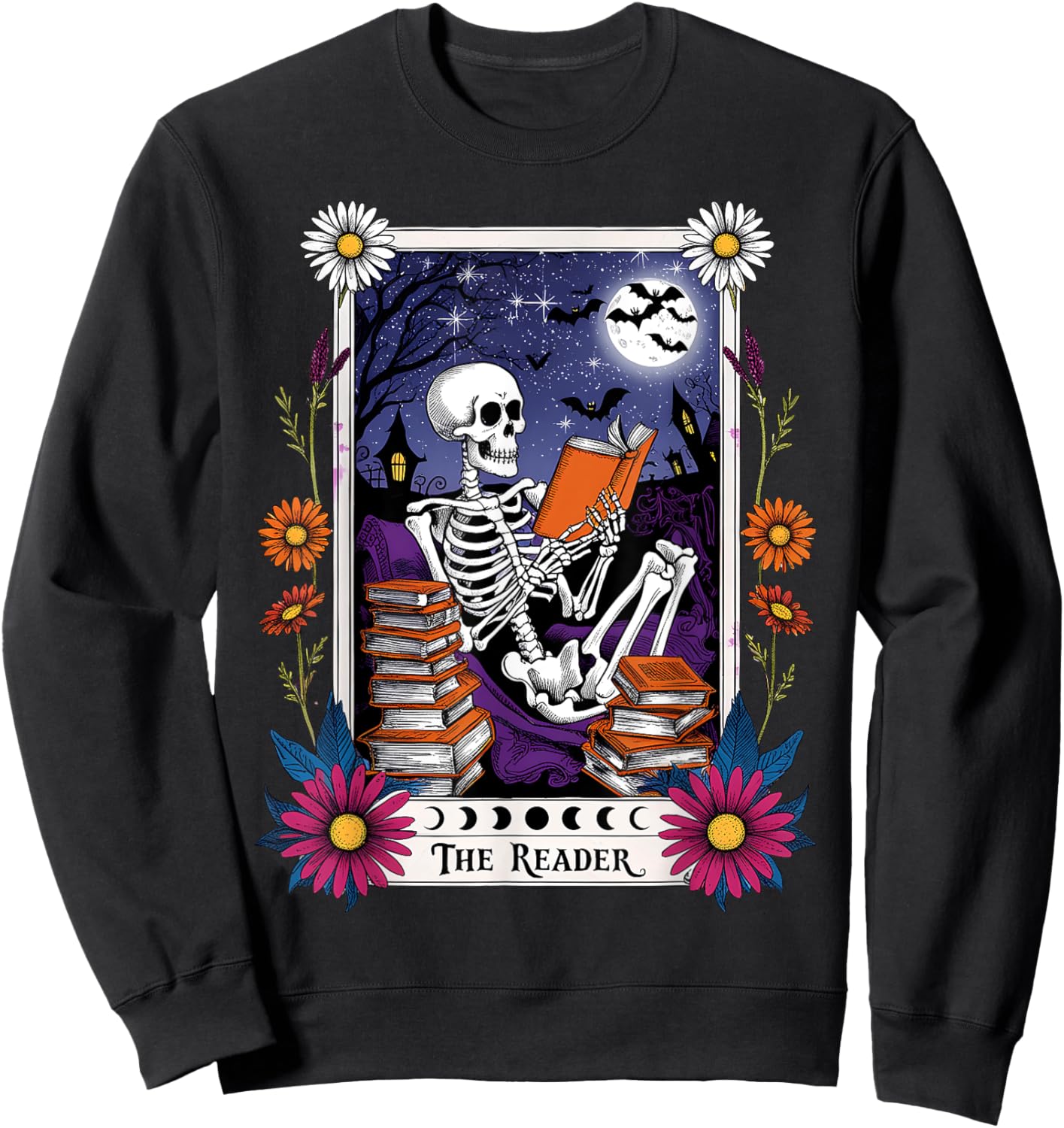 Book Lover Tarot Card The Reader Mystic Funny Skeleton Sweatshirt - Sweatshirt | Black