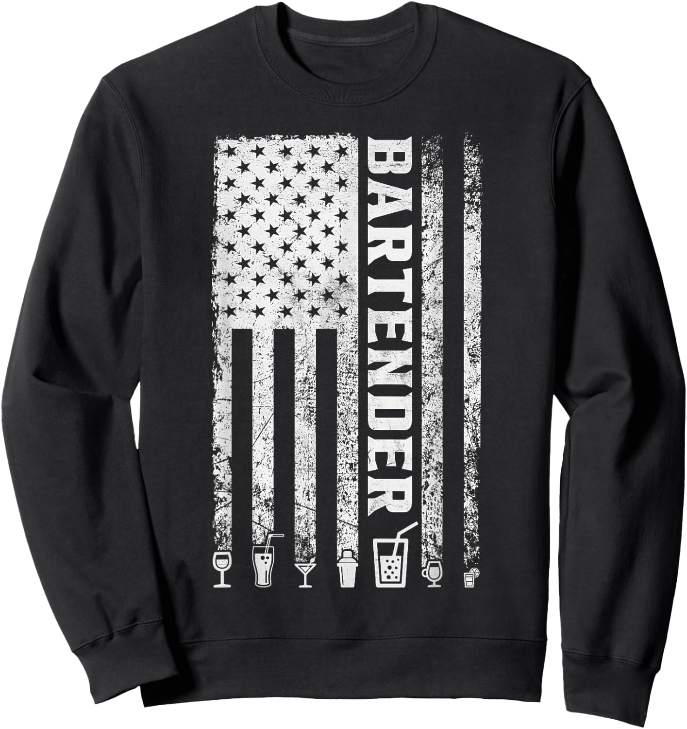 Bartender American Flag 4th of July Vintage Funny Bartender Sweatshirt - Sweatshirt | Black