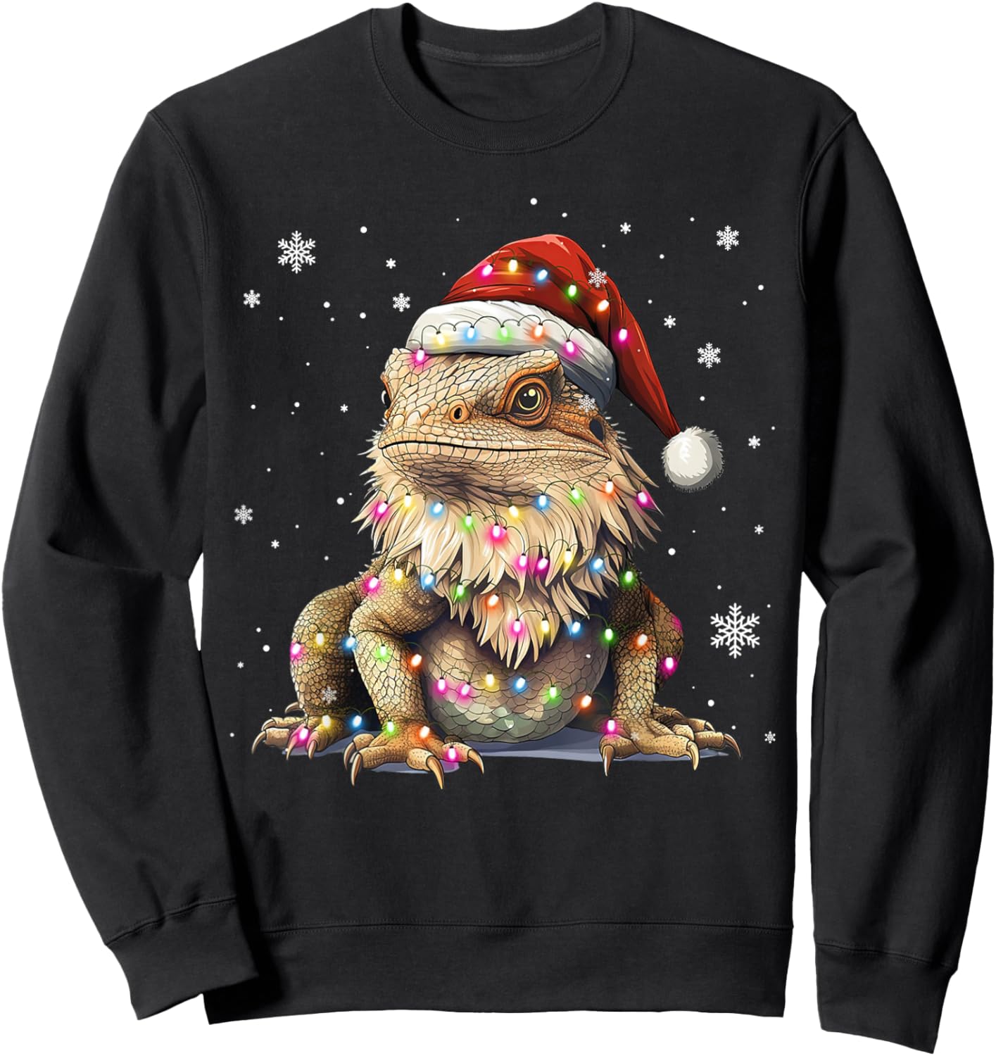 Funny Bearded Dragon Santa Hat Christmas Reptiles Lizard Sweatshirt - Sweatshirt | Black