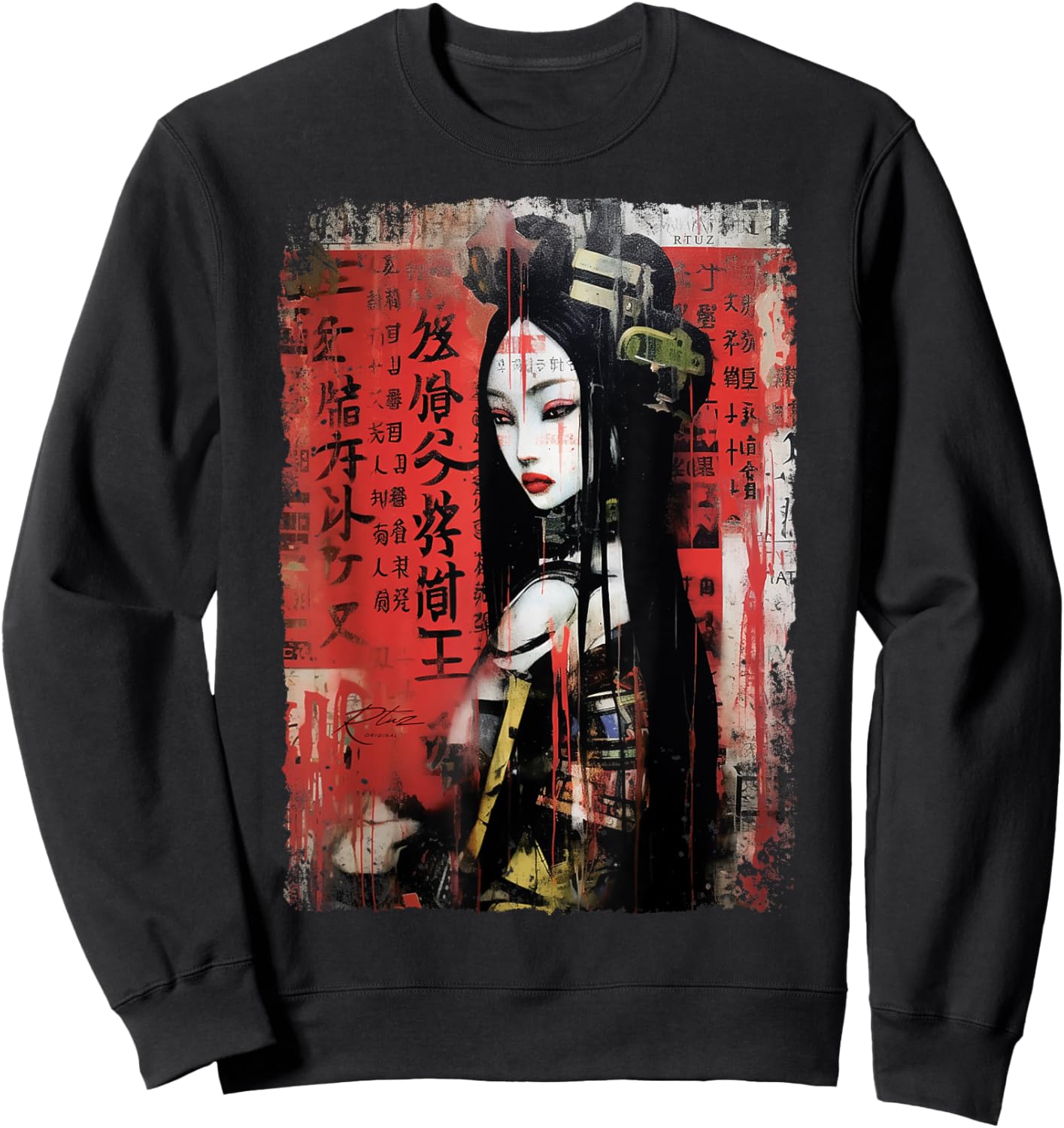 Hip Hop Y2K Vintage Hipster Edgy Urban Streetwear Geisha Sweatshirt - Sweatshirt | Black