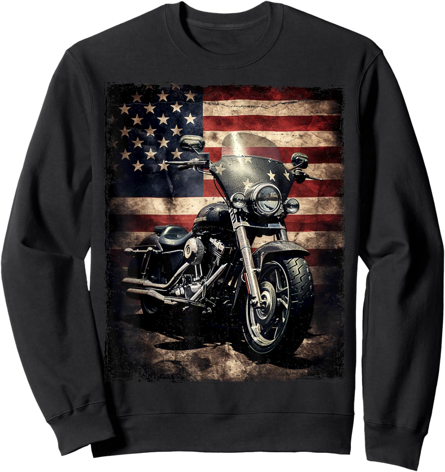 Vintage Motorcycle USA Flag Retro Biker American Sweatshirt - Sweatshirt | Black
