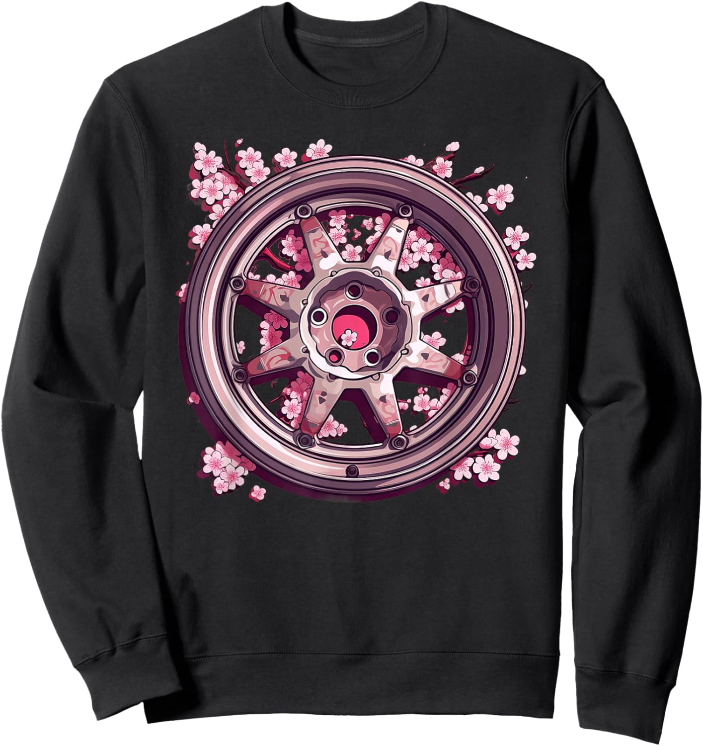 Wheel Racing Car Rim Cherry Blossom Sweatshirt - Sweatshirt | Black