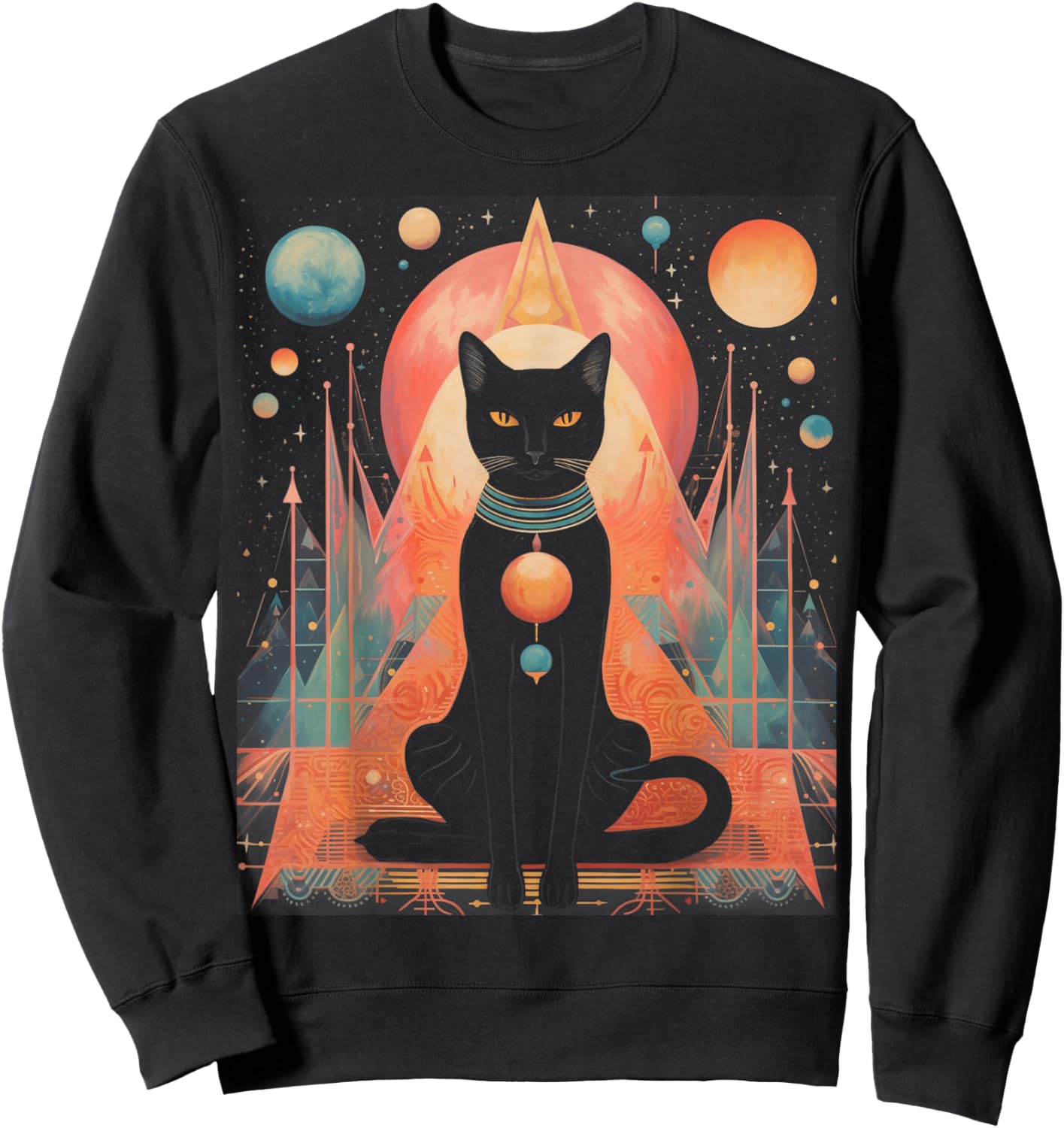 Cat, Egyptian Cat Goddess Bastet Anime Graphic Fashion Men Women Sweatshirt - Sweatshirt | Black