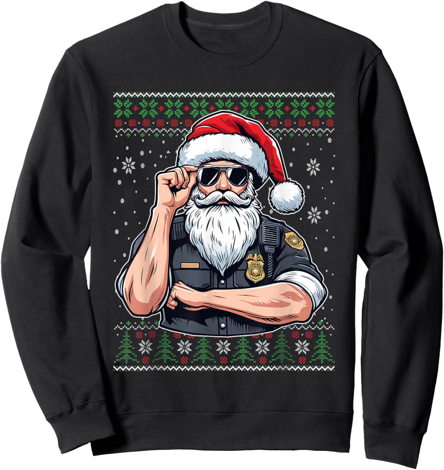 Christmas Santa Claus Police Officer Ugly Christmas Sweater Sweatshirt - Sweatshirt | Black
