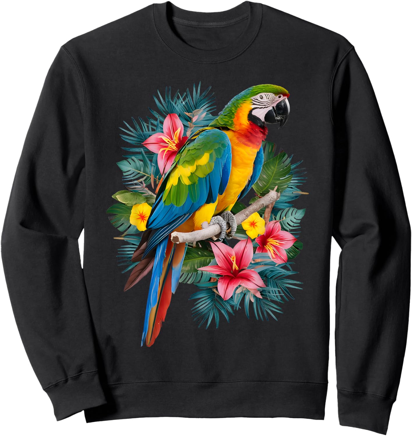 Parrot In Tropical Summer Flower Women Cockatiel Bird Sweatshirt - Sweatshirt | Black