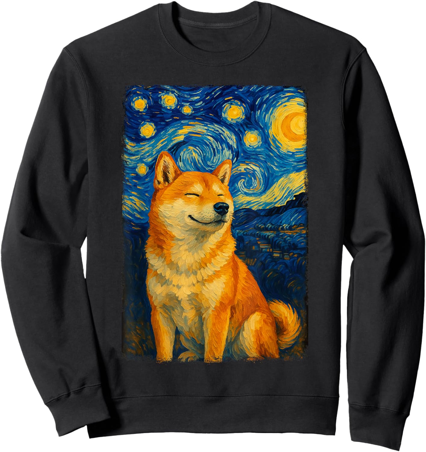 Shiba Inu Under Starry Sky Art Dog Aesthetic Sweatshirt - Sweatshirt | Black