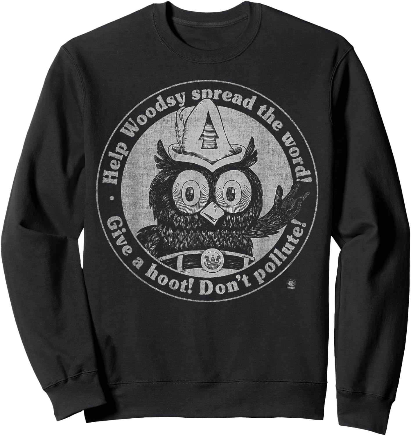 Woodsy Owl Give a Hoot Distressed and Faded Retro Sweatshirt - Sweatshirt | Black