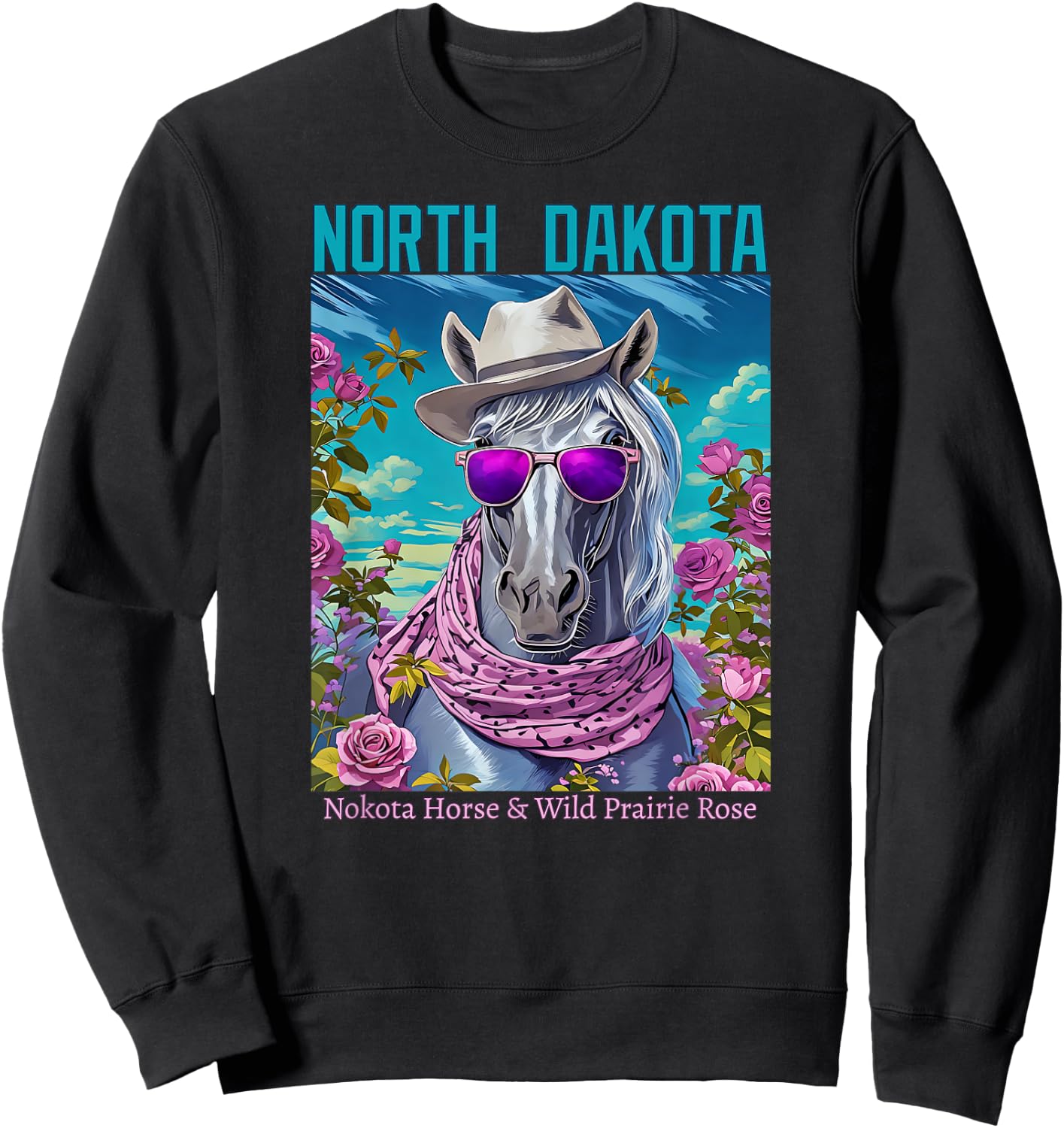 North Dakota's Official Animal and Flower Illustrated Sweatshirt - Sweatshirt | Black