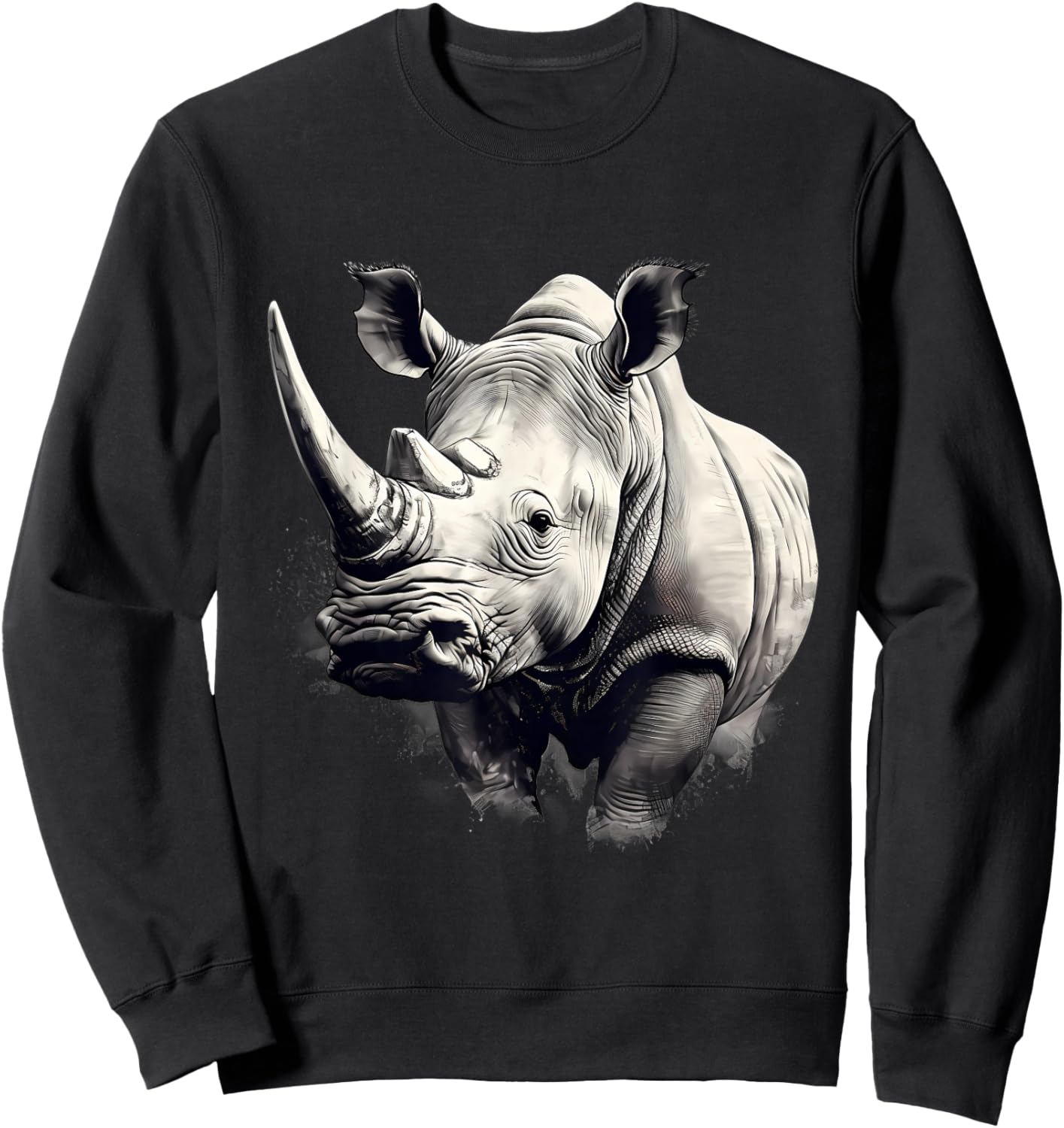 Rhino Safari Rhinoceros Animal Print Drawing Motif Wildlife Sweatshirt - Sweatshirt | Black