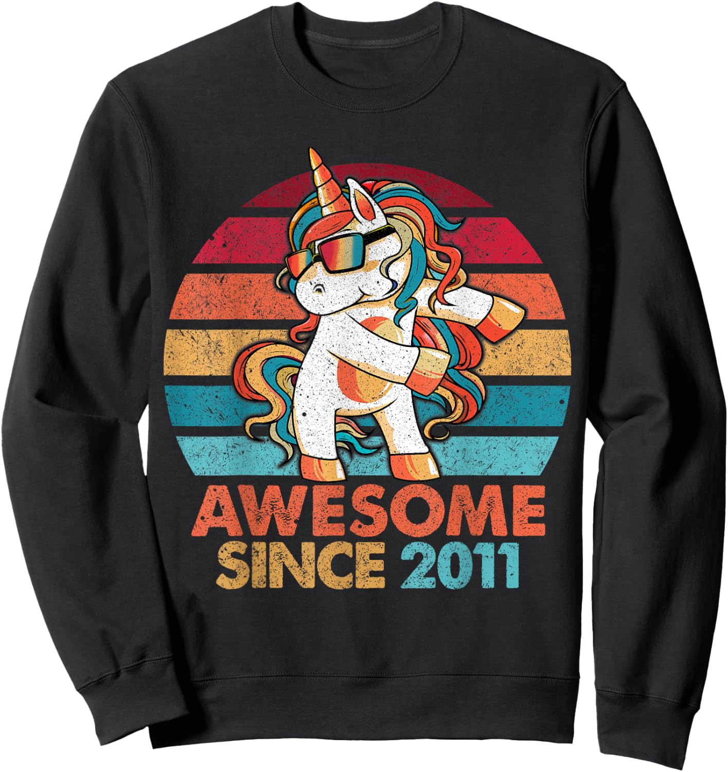 11th Birthday Awesome Since 2011 Unicorn Flossing Sweatshirt - Sweatshirt | Black