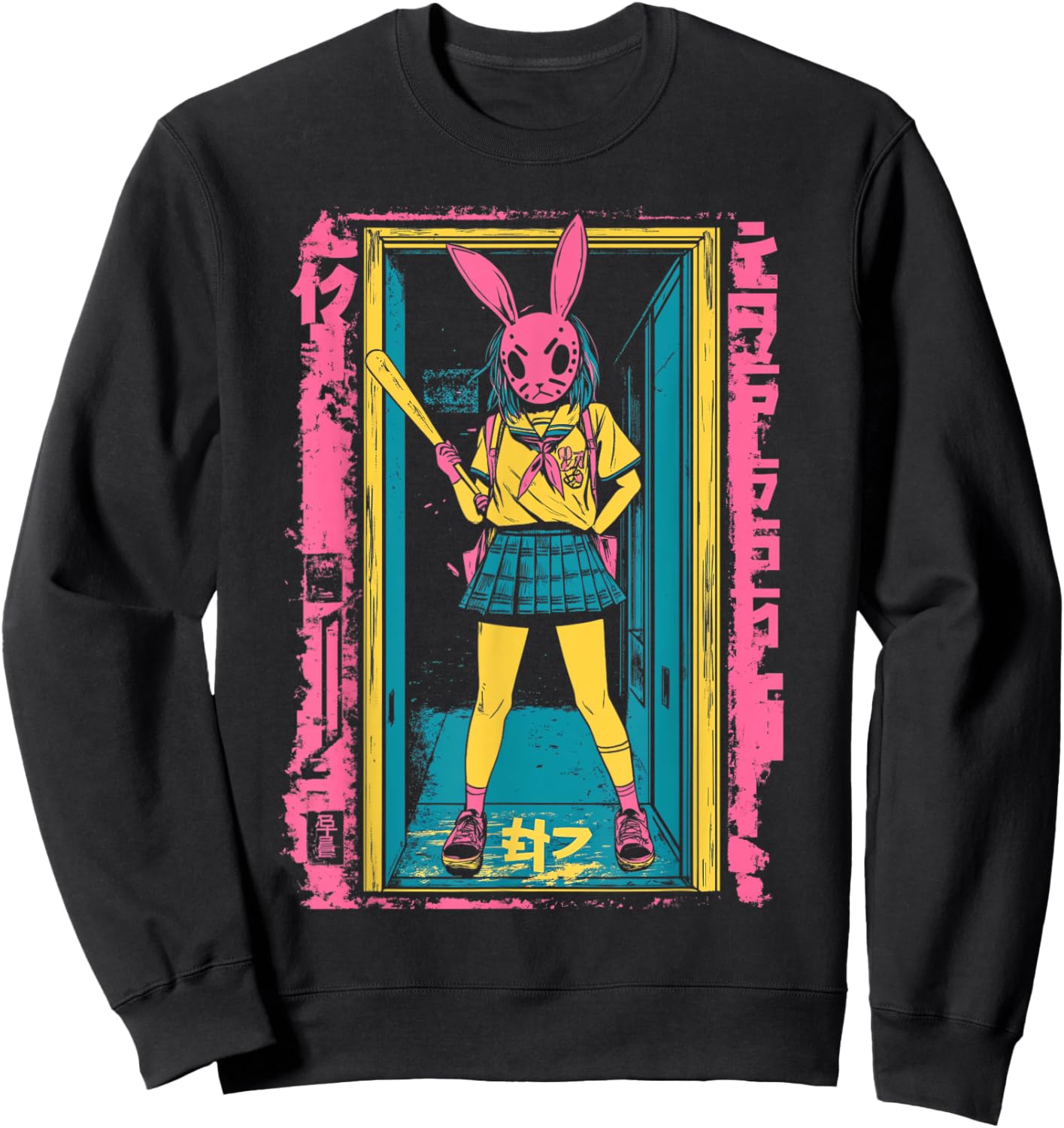 Creepy Girl Bunny Grunge Slasher Pastel Goth Anime Horror Sweatshirt - Sweatshirt | Black