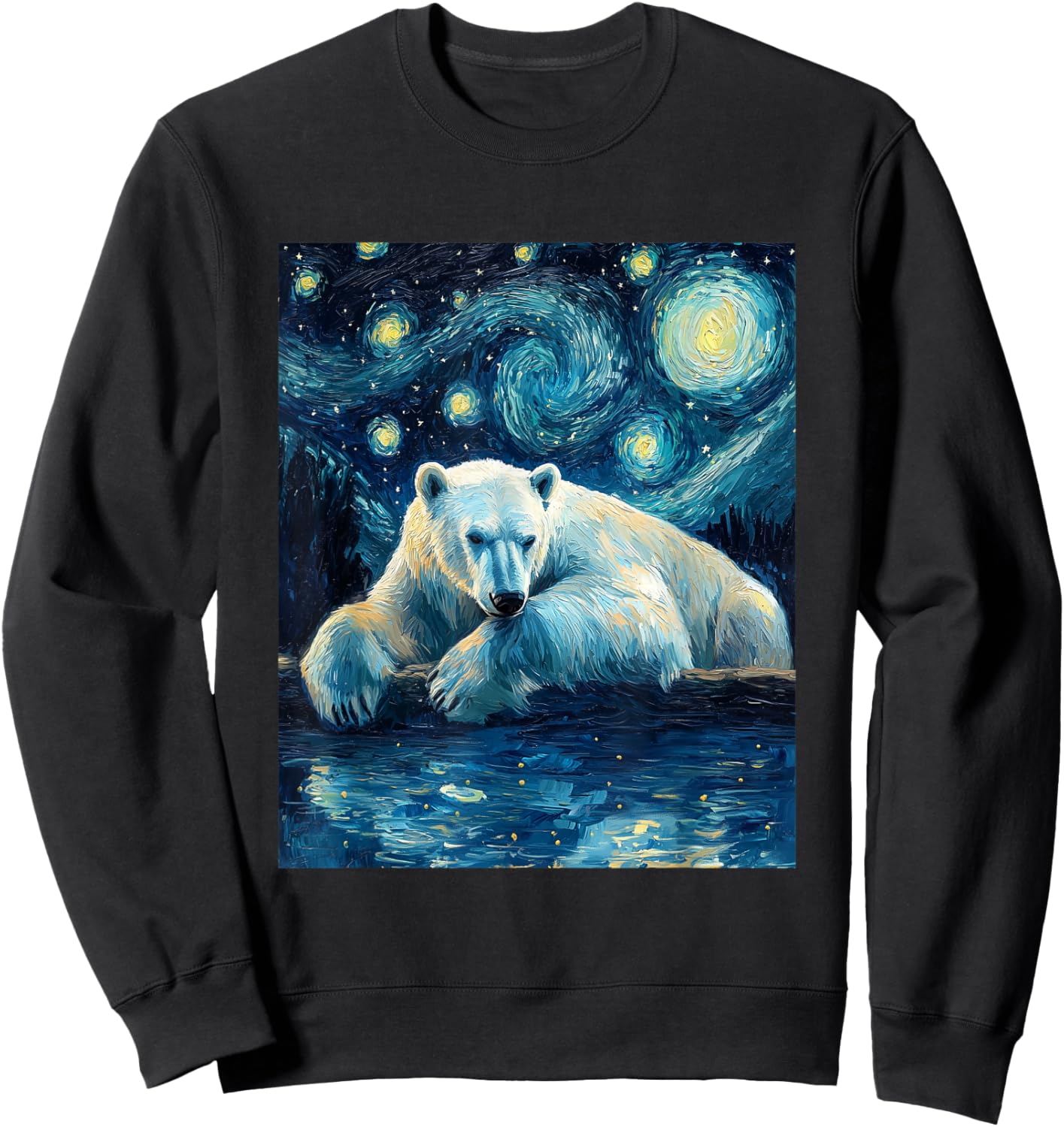 Cute Polar Bear - Van Gogh Style - Starry Night Sweatshirt - Sweatshirt | Black