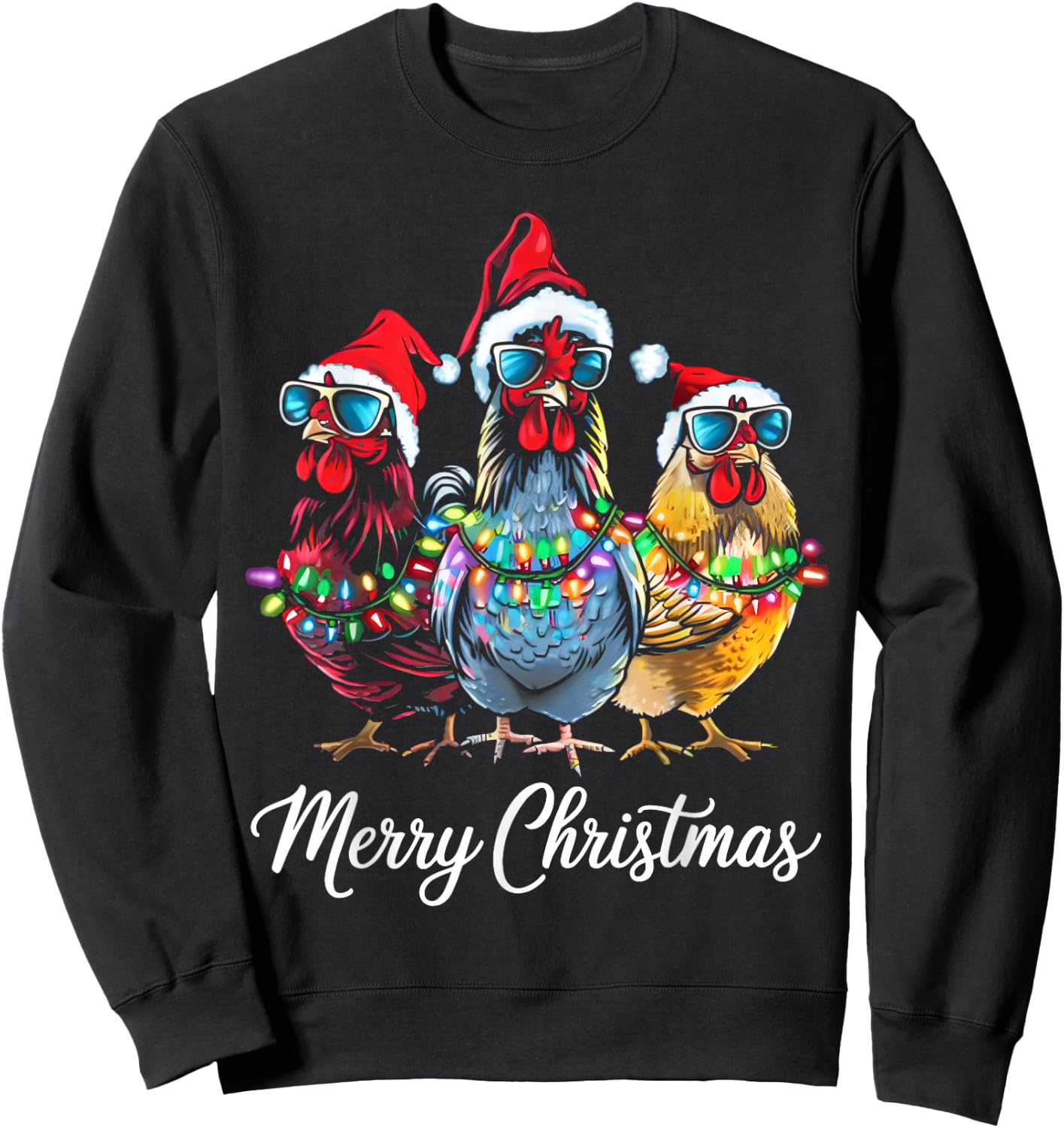 Merry Chickmas Ornament Lights Chicken Farmer Xmas Squad Sweatshirt - Sweatshirt | Black