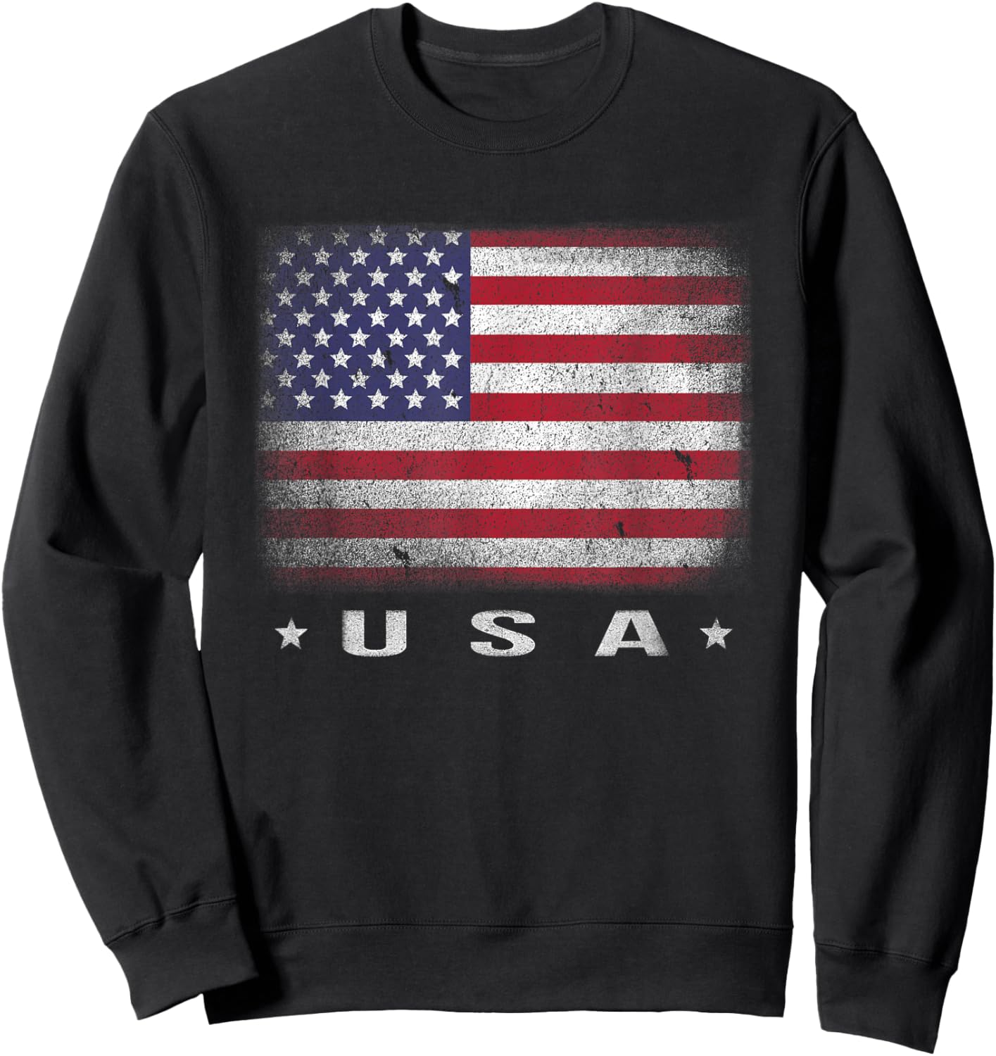 American Flag USA July 4th White Blue Red Faded Stripe Star Sweatshirt - Sweatshirt | Black