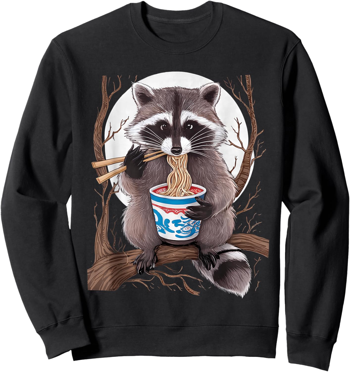 Raccoon Eating Instant Noodle Cup Funny Women Men Kids Sweatshirt - Sweatshirt | Black