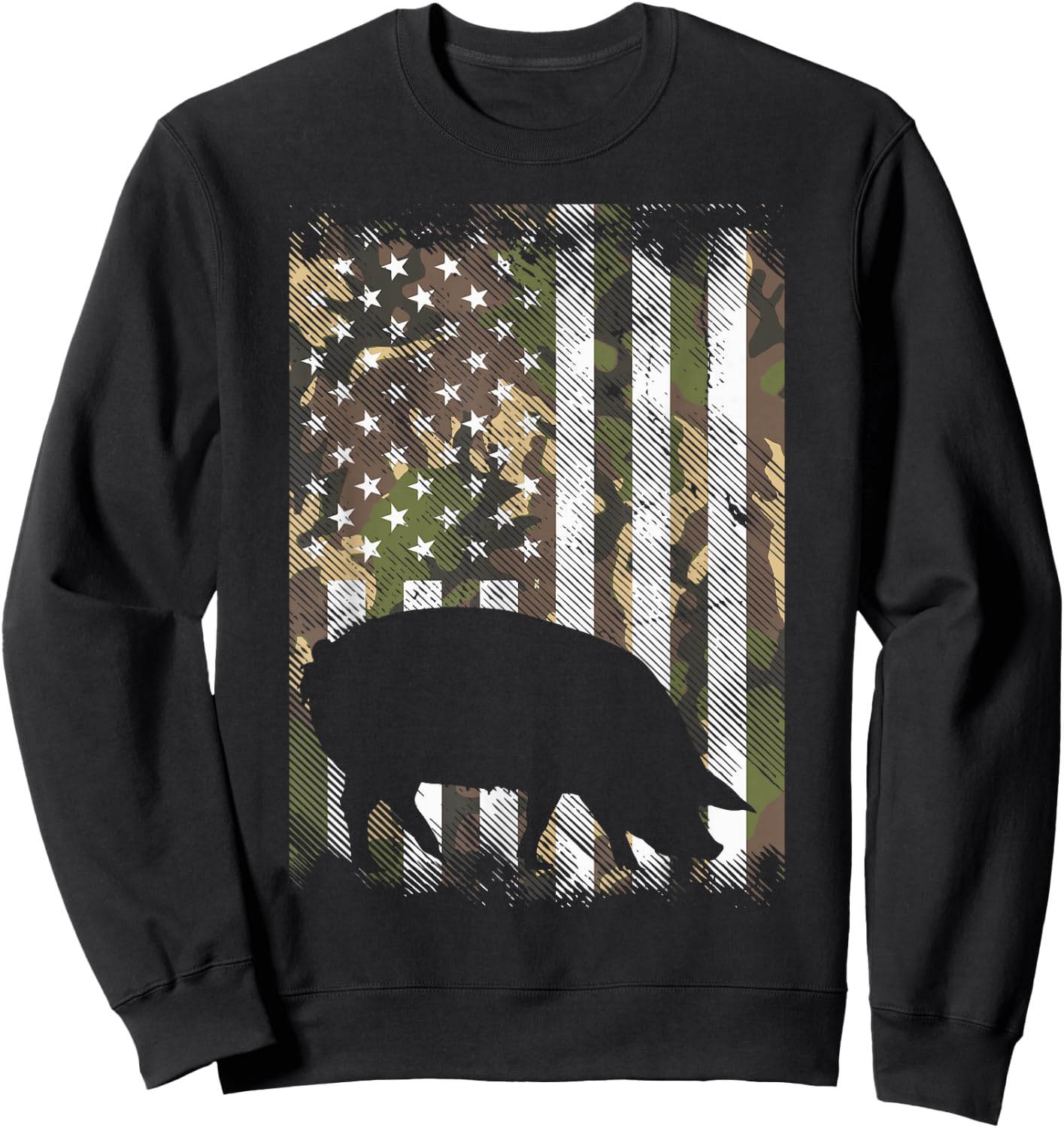 Camo US Flag Pig Vintage Farm Animal Patriotic Farmer Gift Sweatshirt - Sweatshirt | Black