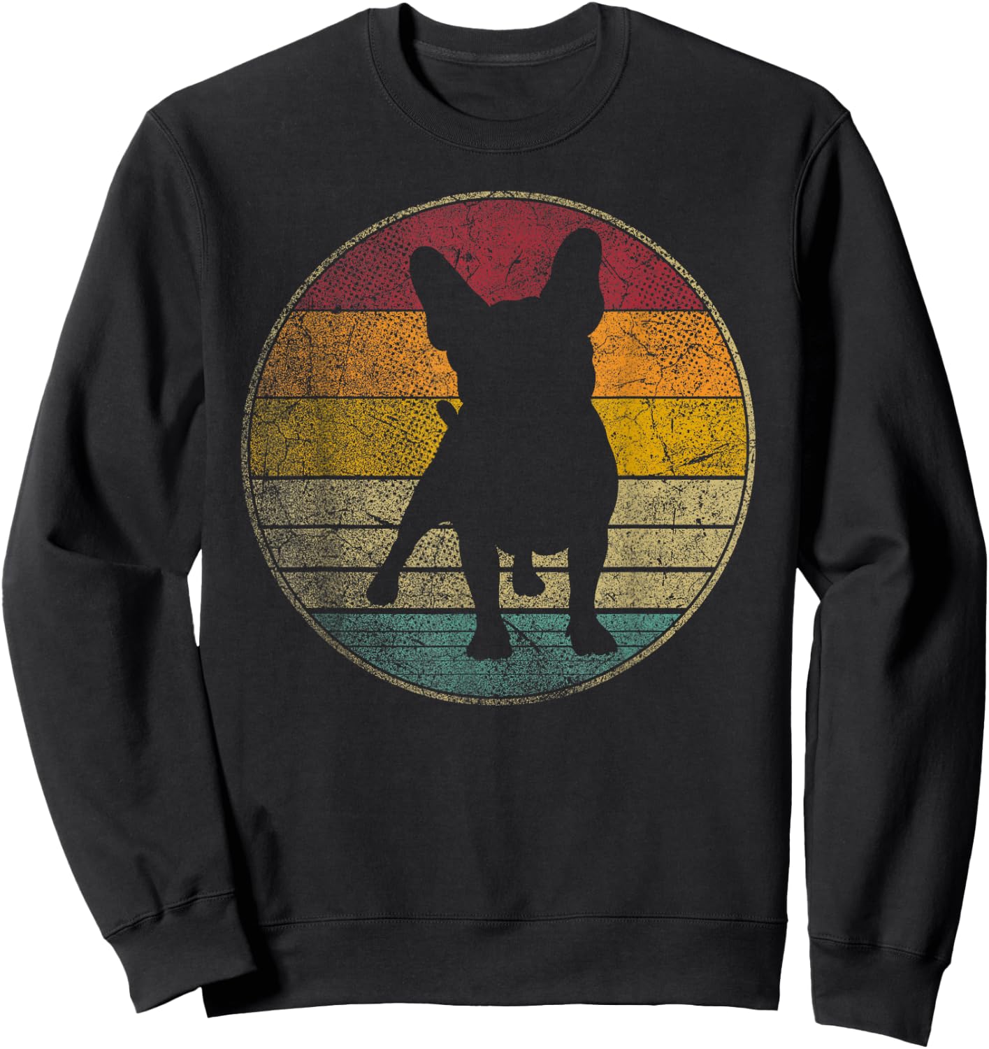 French Bulldog Dog Vintage Distressed Retro Silhouette 70s Women Kids Sweatshirt - Sweatshirt | Black