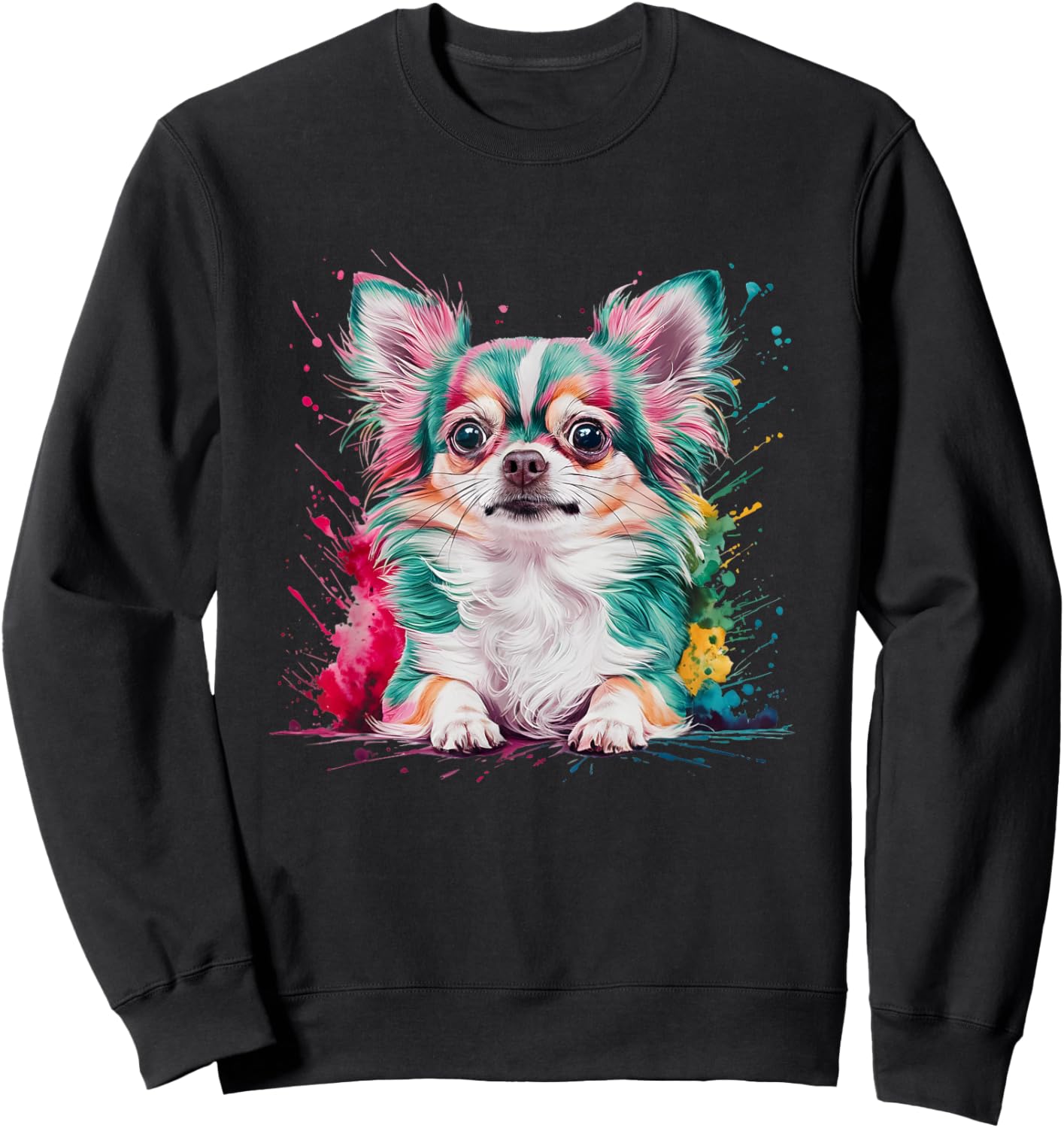 Men Woman Colorful Watercolor Chihuahua Sweatshirt - Sweatshirt | Black