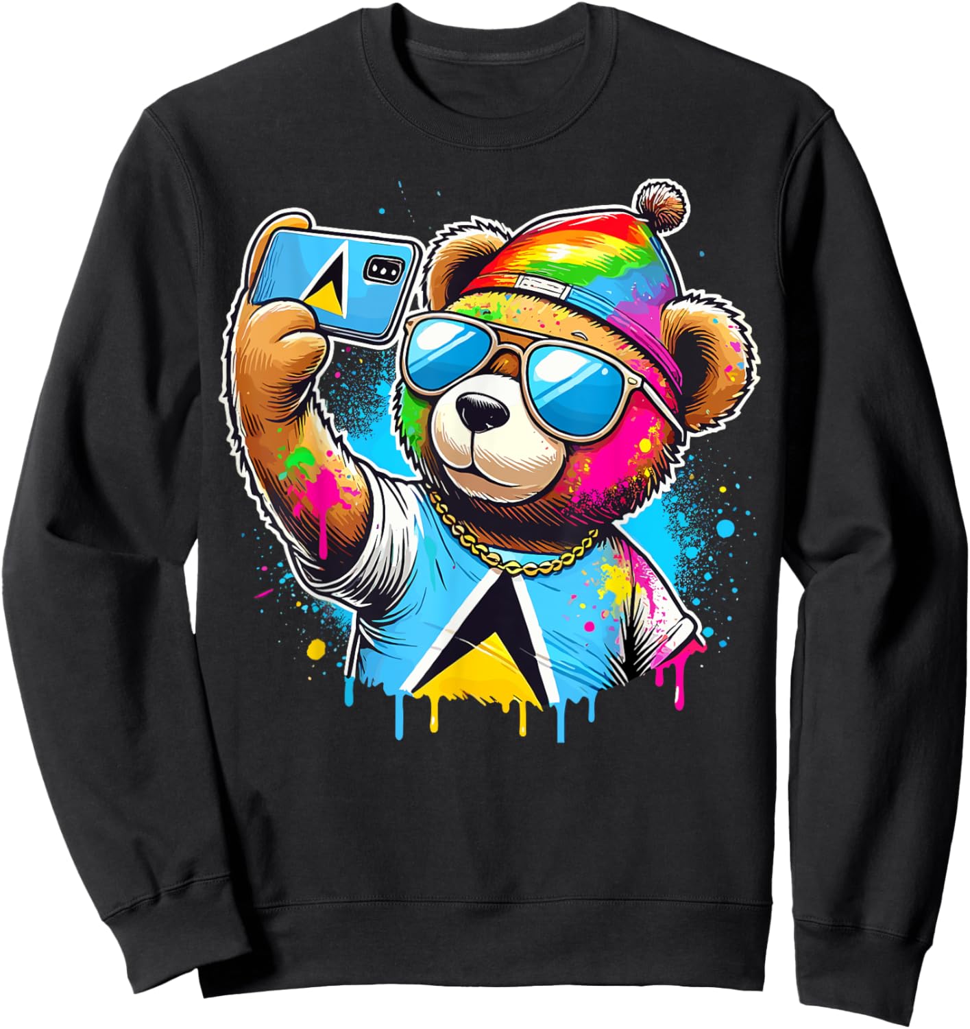 Funny St. Lucia Carnival Bear, Paint And Powder Fete,Jouvert Sweatshirt - Sweatshirt | Black