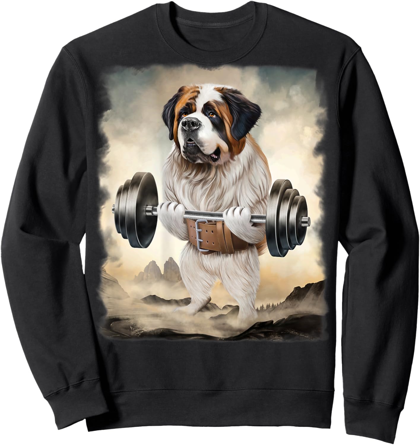Saint Bernard Dog Muscle Training Weightlifting Men Women Kids Sweatshirt - Sweatshirt | Black