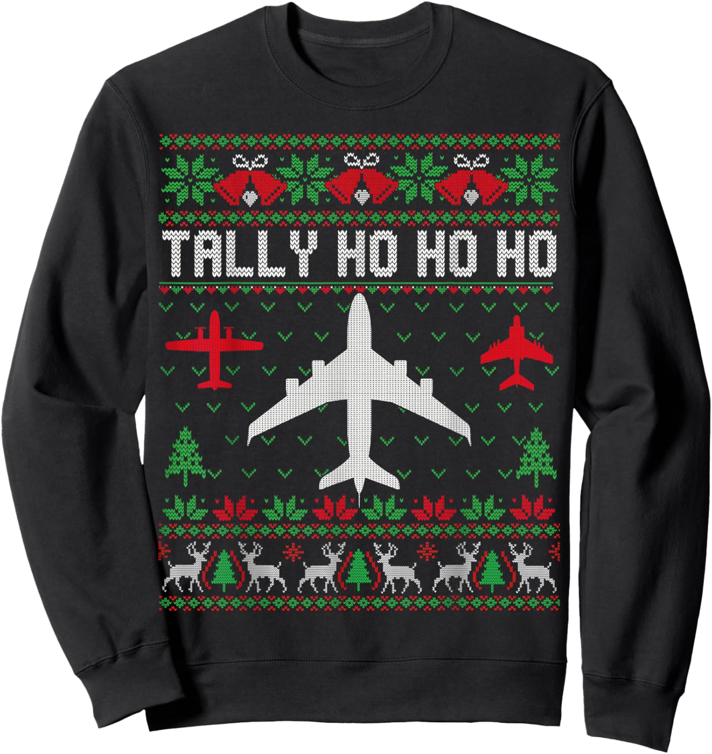 Spitfire Christmas Ugly Jumper Style Airplane Aircraft Plane Sweatshirt - Sweatshirt | Black