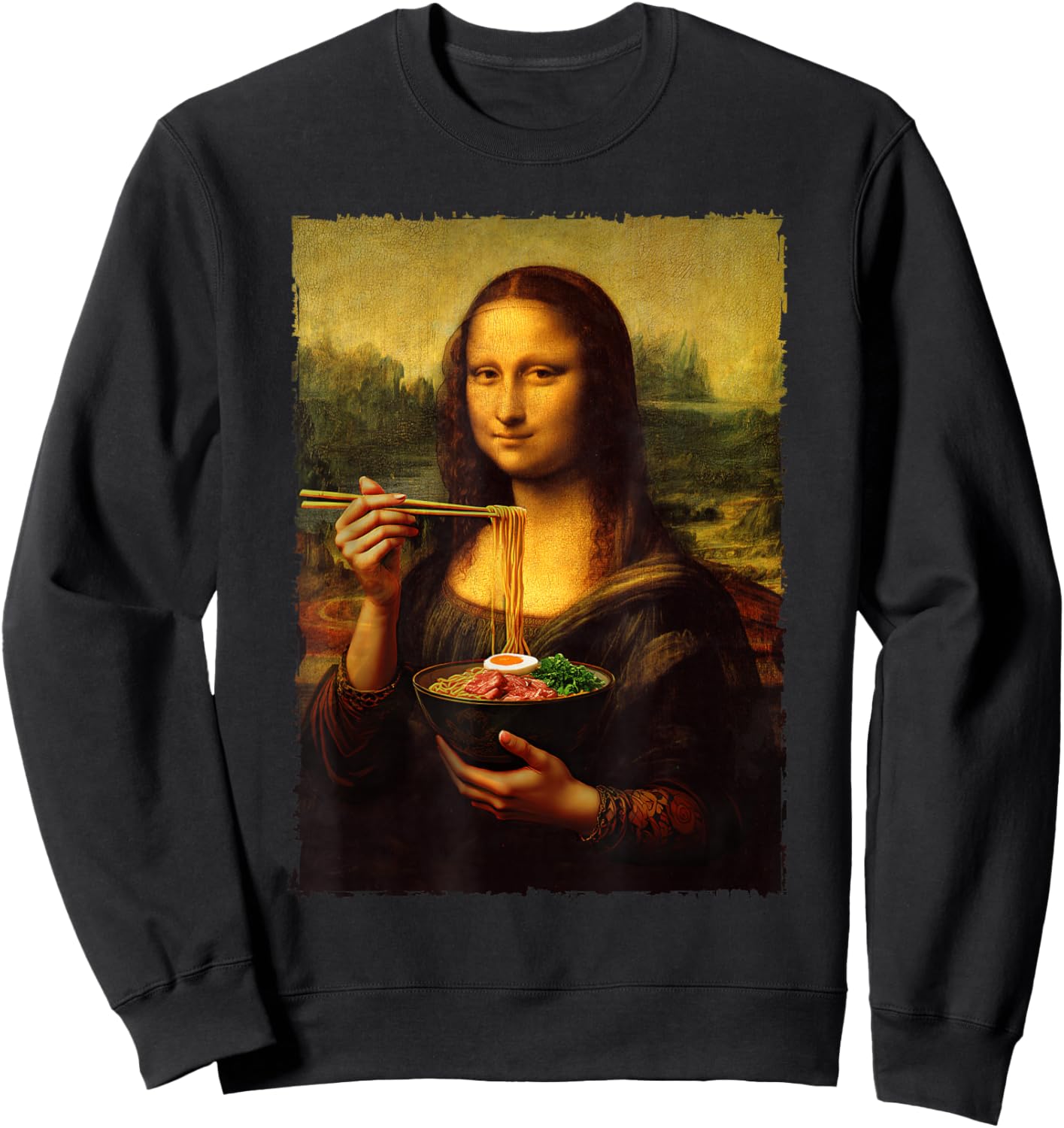Mona Lisa Eating Japanese Noodles Ramen Art Teacher , Black, S Sweatshirt - Sweatshirt | Black
