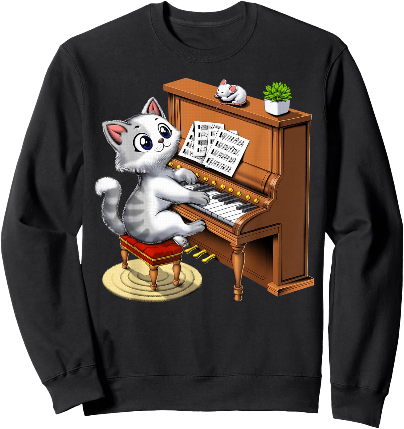Cat Playing Piano Pianist Musician Classical Music Funny Sweatshirt - Sweatshirt | Black