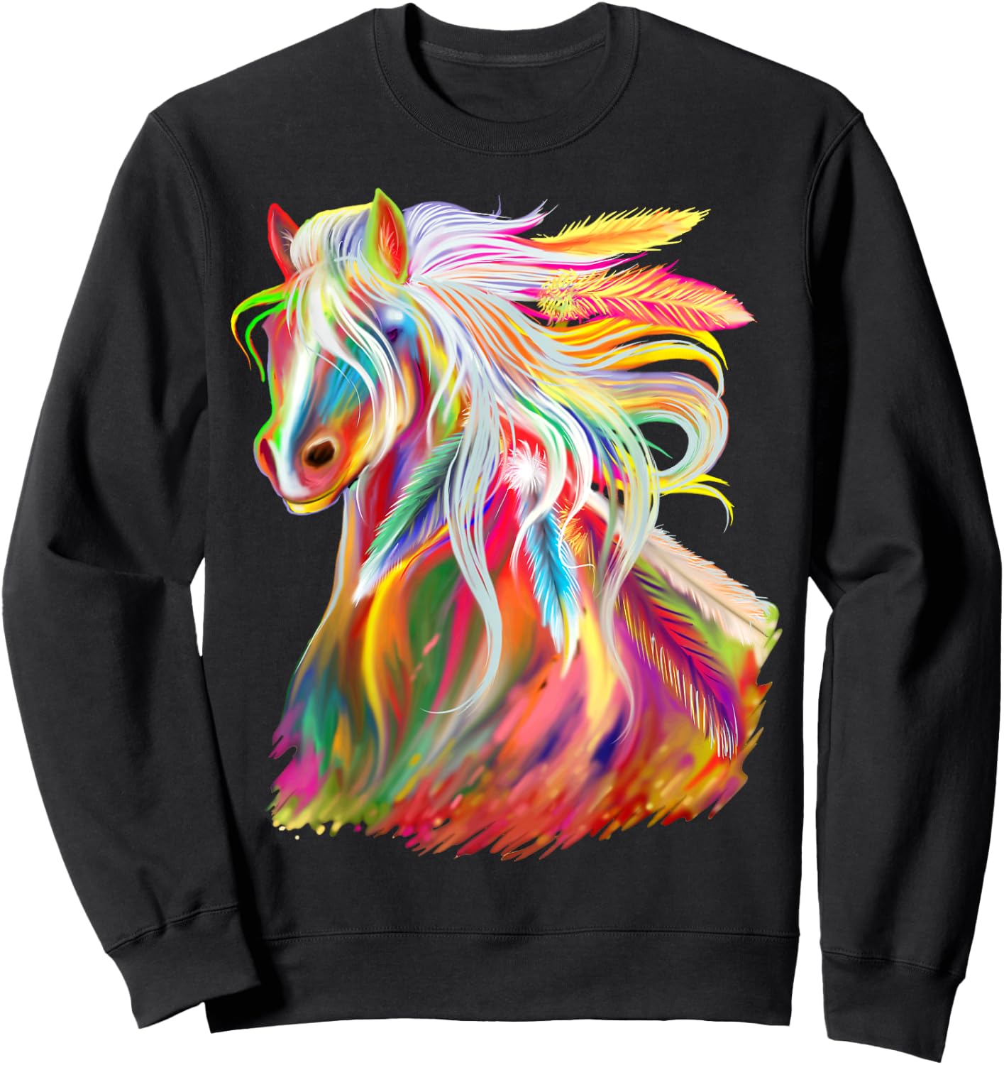 Love Horses Apparel For Girls Women Horse Head Watercolor Equestrian Sweatshirt - Sweatshirt | Black