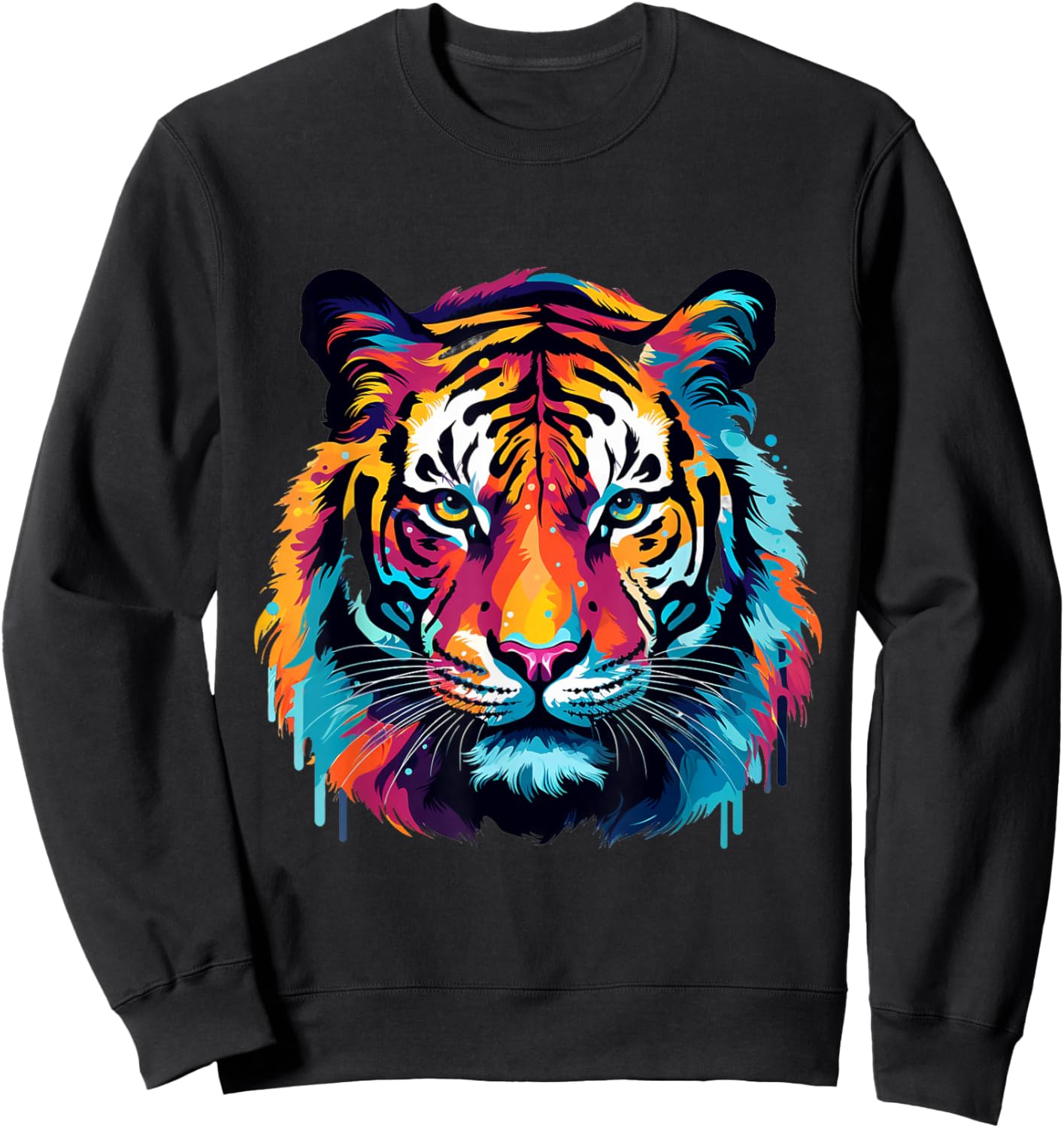 Cool Colorful Tiger Portrait Graphic Sweatshirt - Sweatshirt | Black