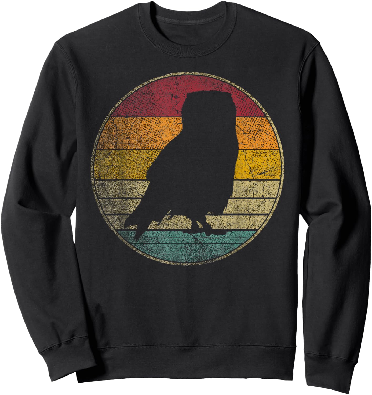 Owl Bird Vintage Distressed Retro Silhouette 70's 80's Sweatshirt - Sweatshirt | Black