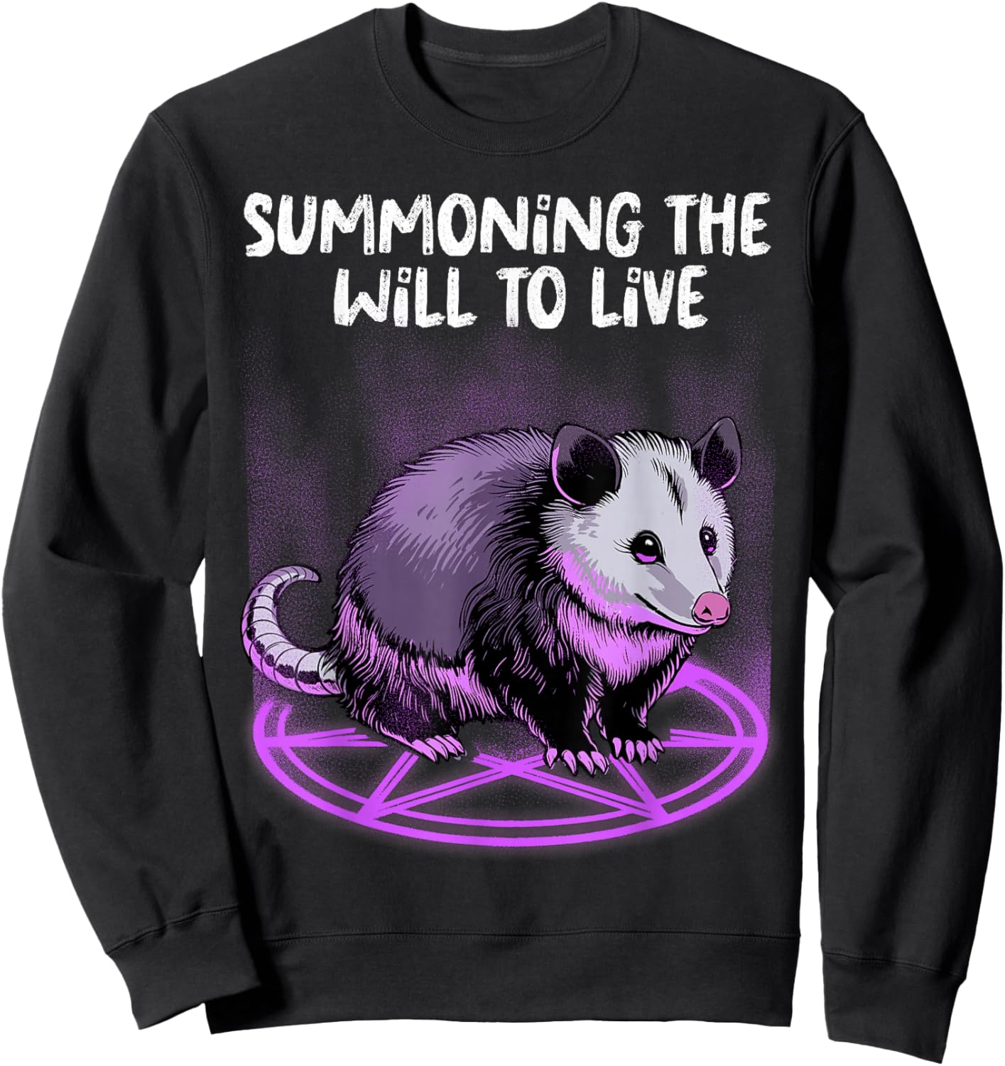Opossum Shirt Summoning Demons Satanic Possum Pentagram Sweatshirt - Sweatshirt | Black