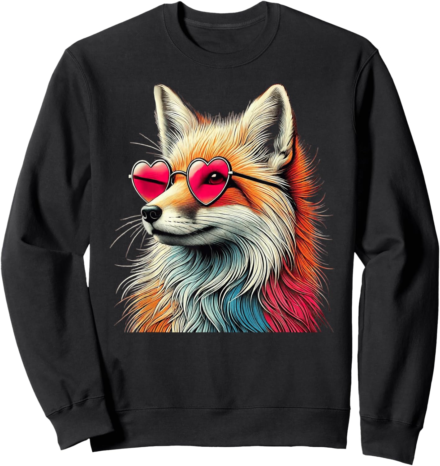 Valentines Day Fox Heart Sunglasses Boys Girls Women Sweatshirt - Sweatshirt | Black