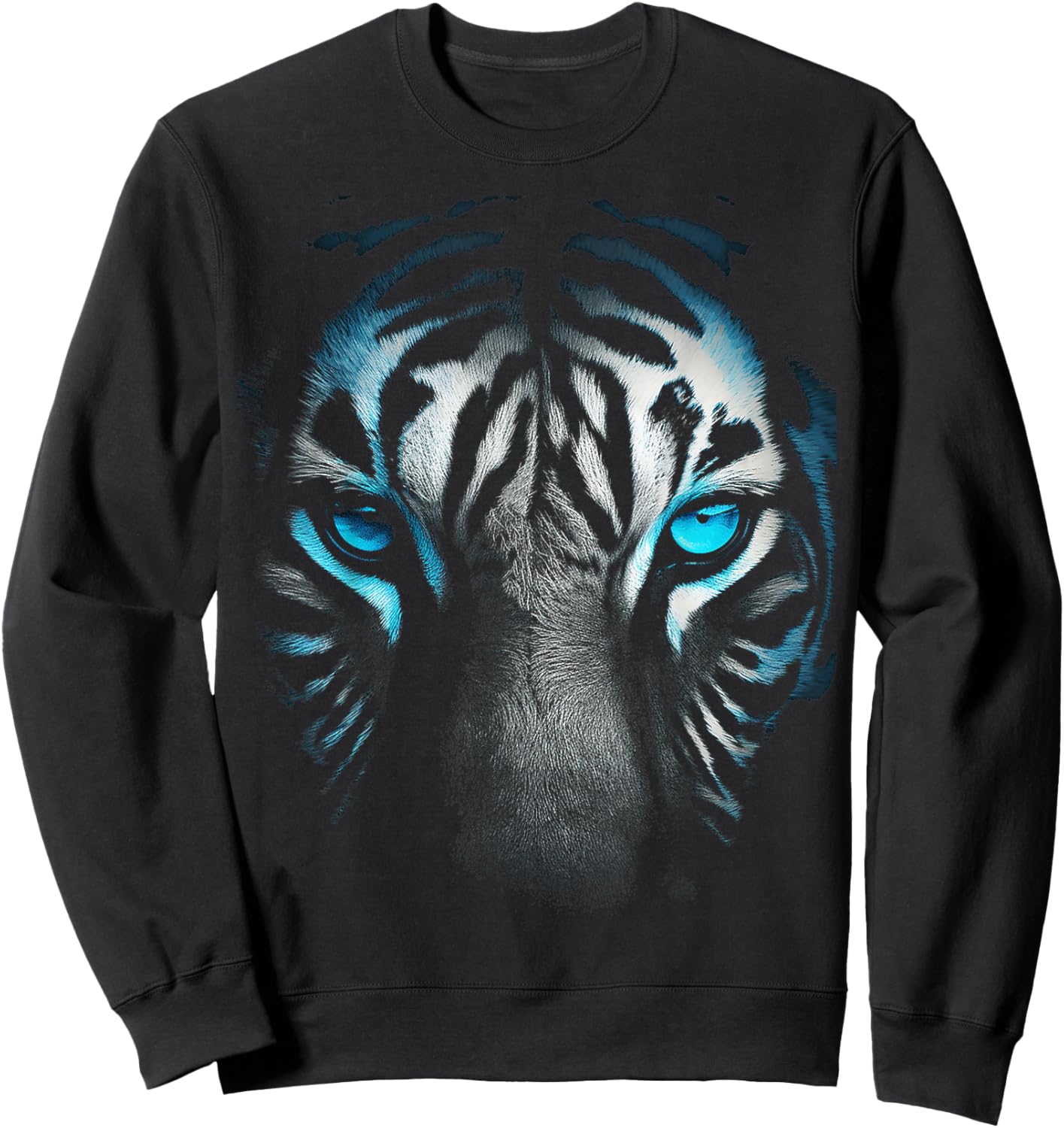 Tiger Blue Eyes Animal Portrait Art Graphic Tiger Sweatshirt - Sweatshirt | Black