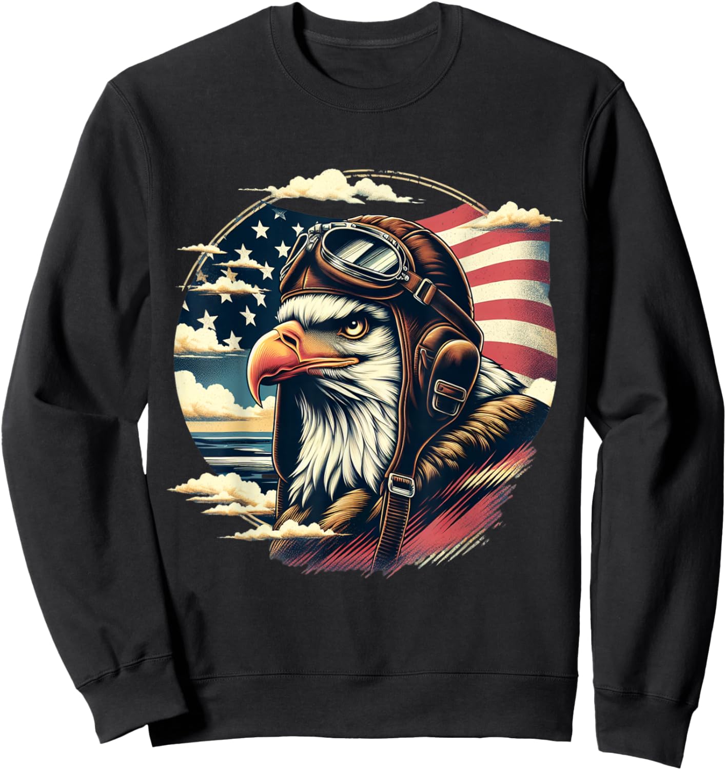 4th of July Patriotic American Shirt Eagle Fighter Pilot Sweatshirt - Sweatshirt | Black