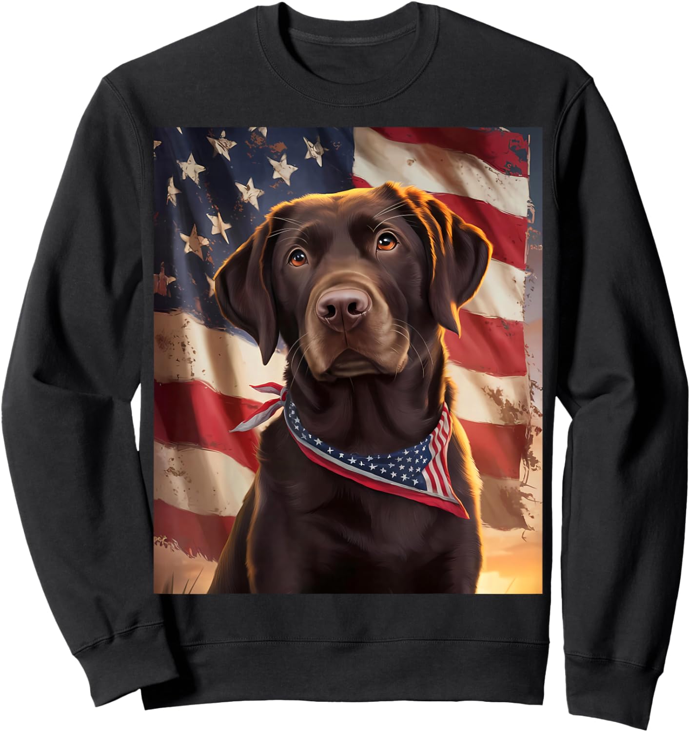 American Flag 4th of July Dog American Chocolate Labrador Sweatshirt - Sweatshirt | Black