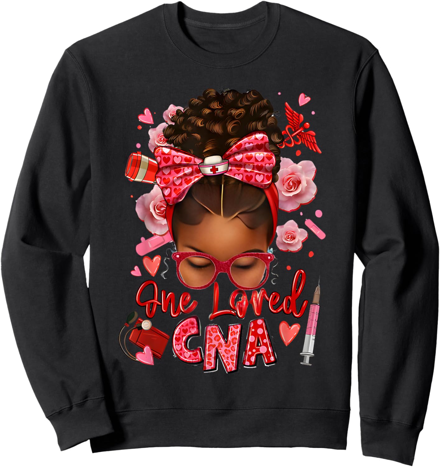 One loved CNA Pink Leopard Afro Messy Bun Sweatshirt - Sweatshirt | Black