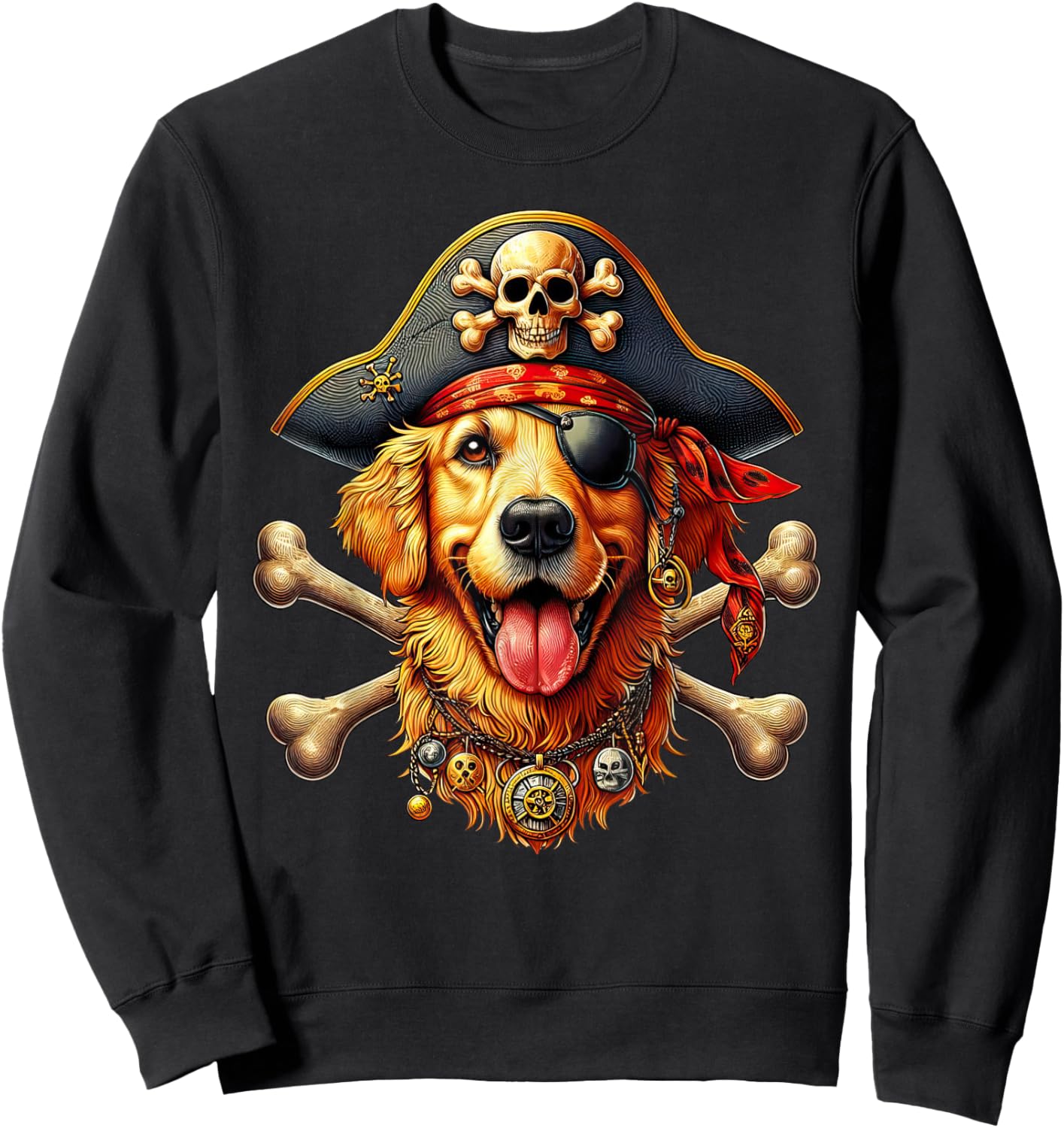Golden Retriever Pirate Crossbones Halloween Kid Sweatshirt - Sweatshirt | Black